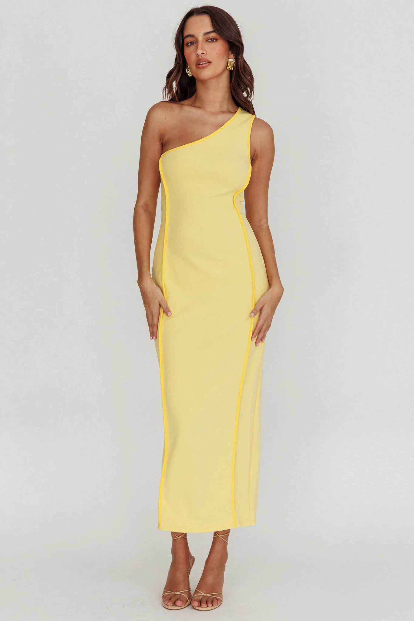 Ivanka One Shoulder Piping Dress Yellow - Sonourner