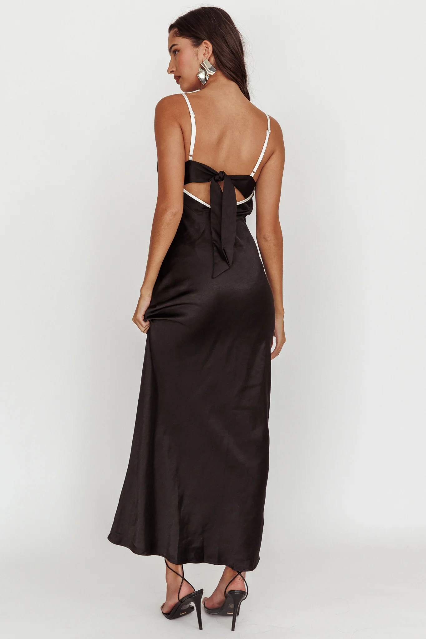 Odyssey Contrast Satin Maxi Slip Dress Black - Sonourner