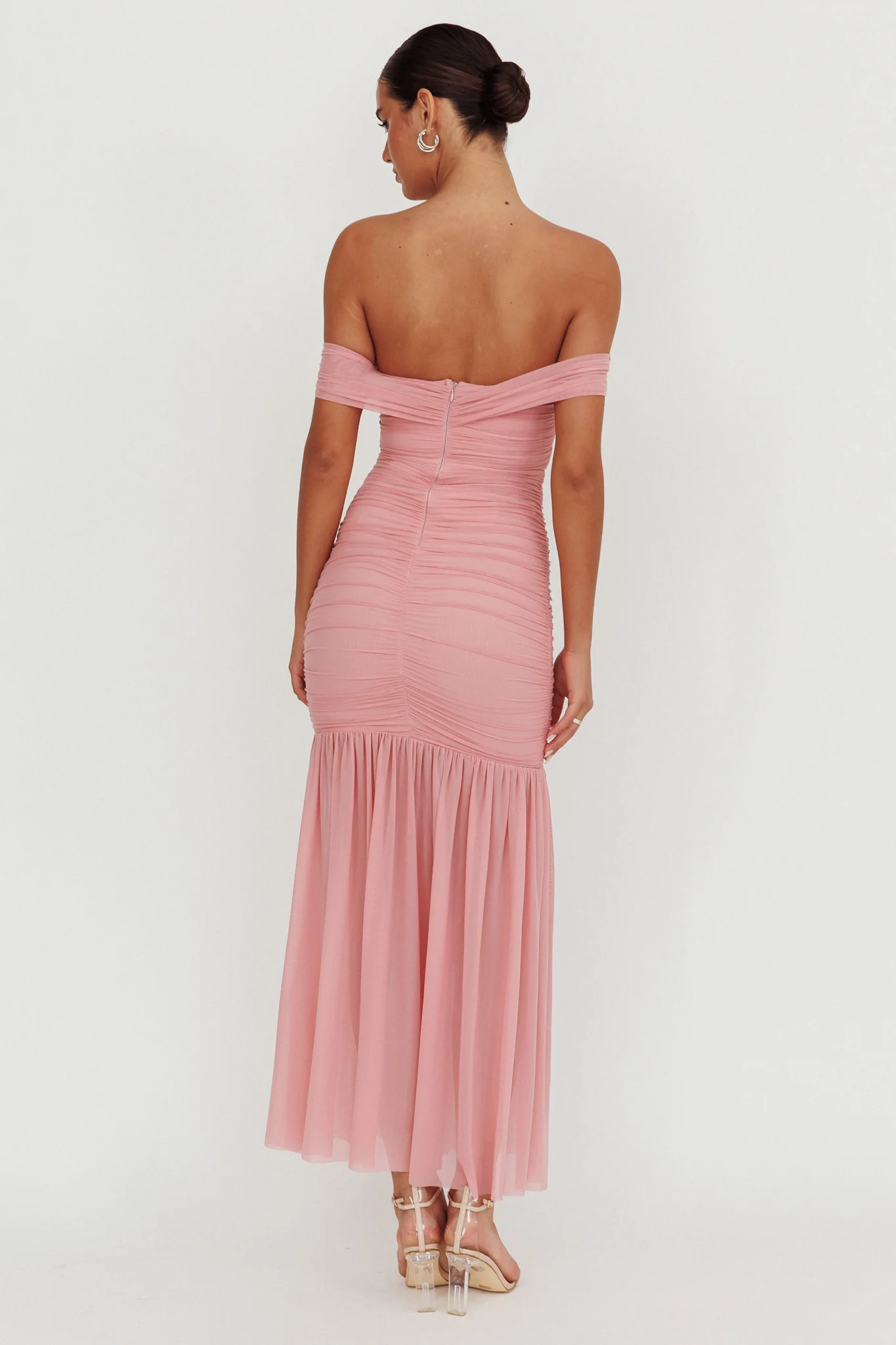La Salle Off Shoulder Mesh Maxi Dress Pink - Sonourner