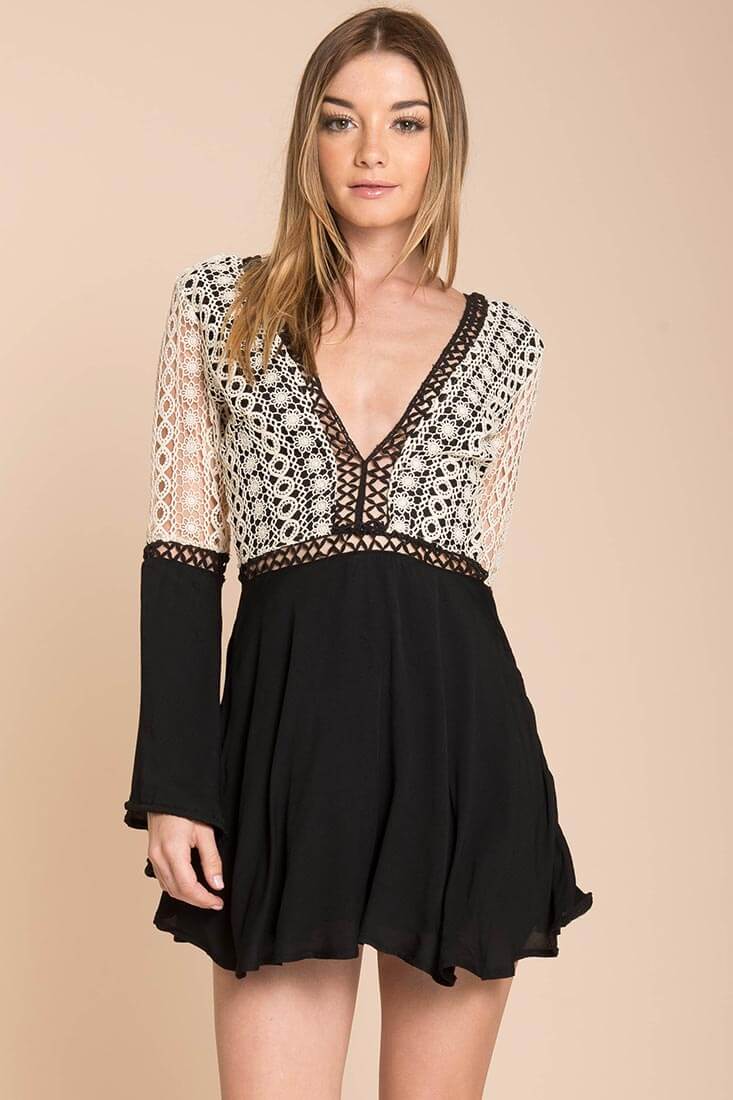 Carson Crochet Details Dress Black/White - Sonourner