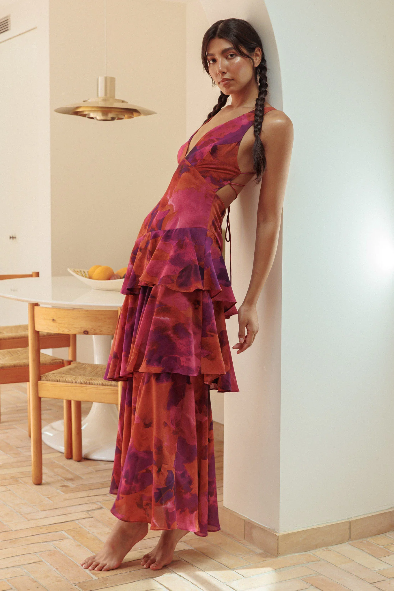 Veda Strappy Back Ruffle Midi Dress Dark Rose - Sonourner