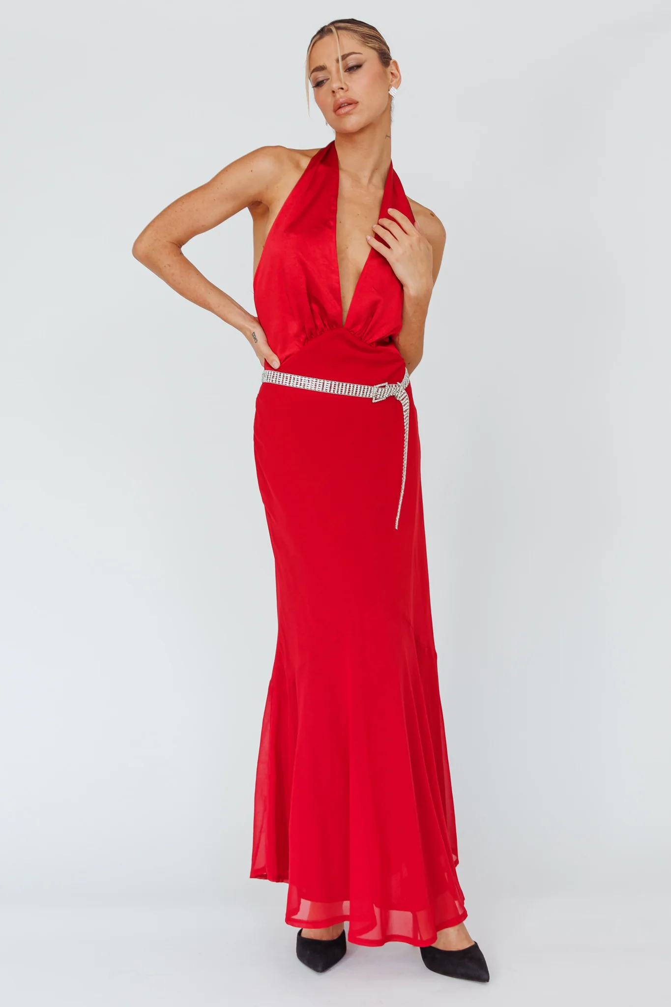 Vision Halterneck Midi Dress Cherry - Sonourner