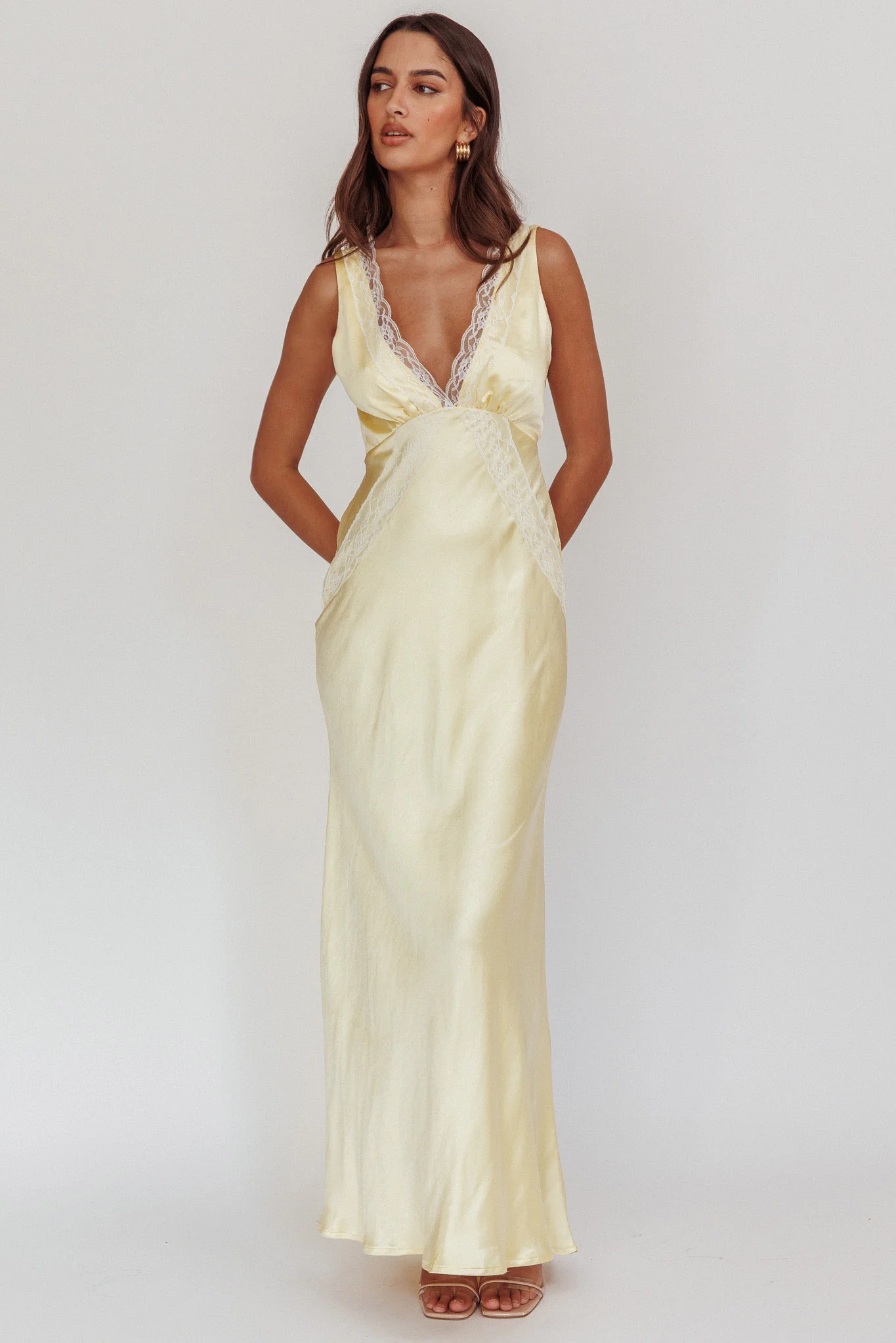 Ivonne Lace Trim V-Neck Maxi Dress Butter - Sonourner