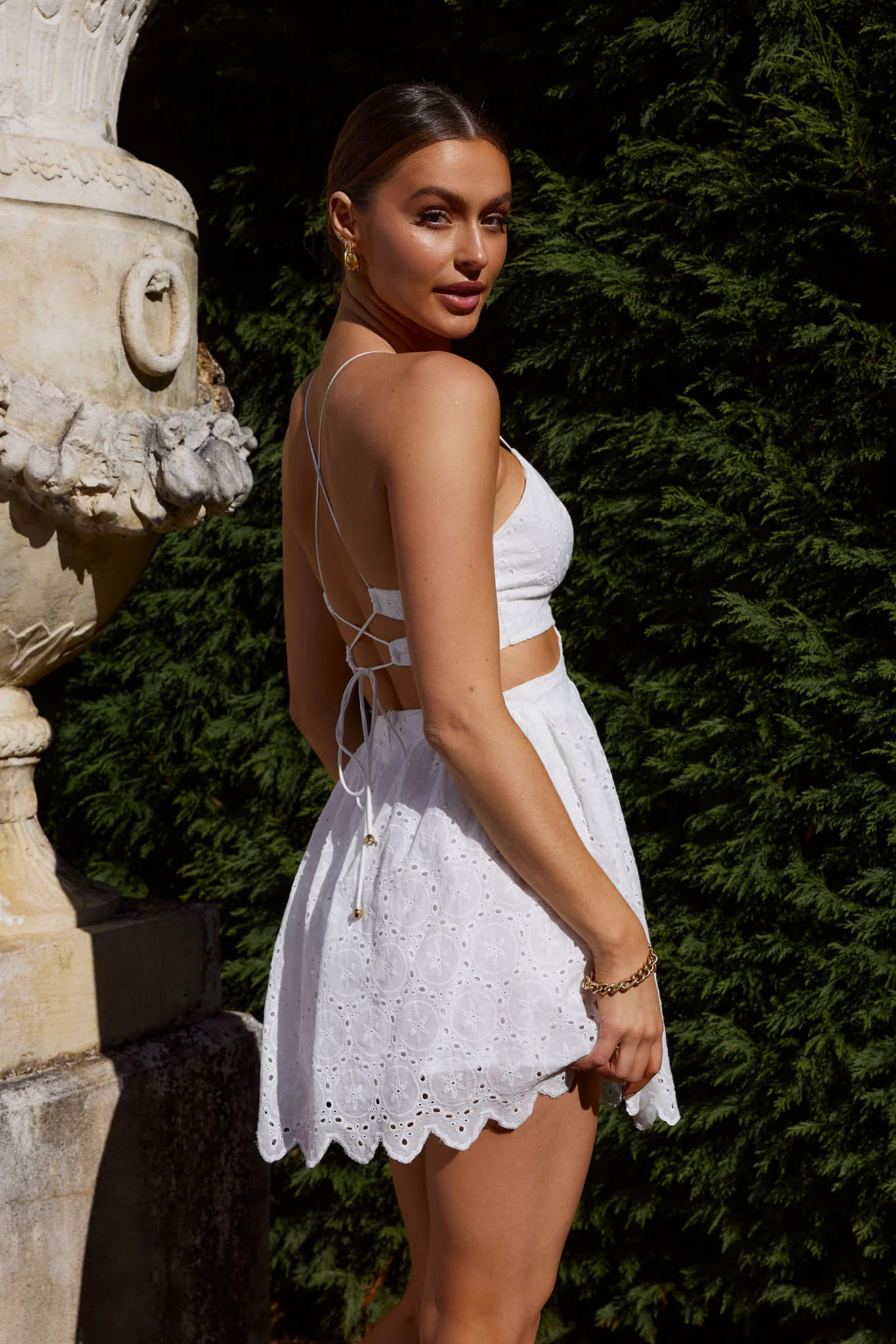 Sloane Eyelet Embroidery Cut-Out Mini Dress White - Sonourner