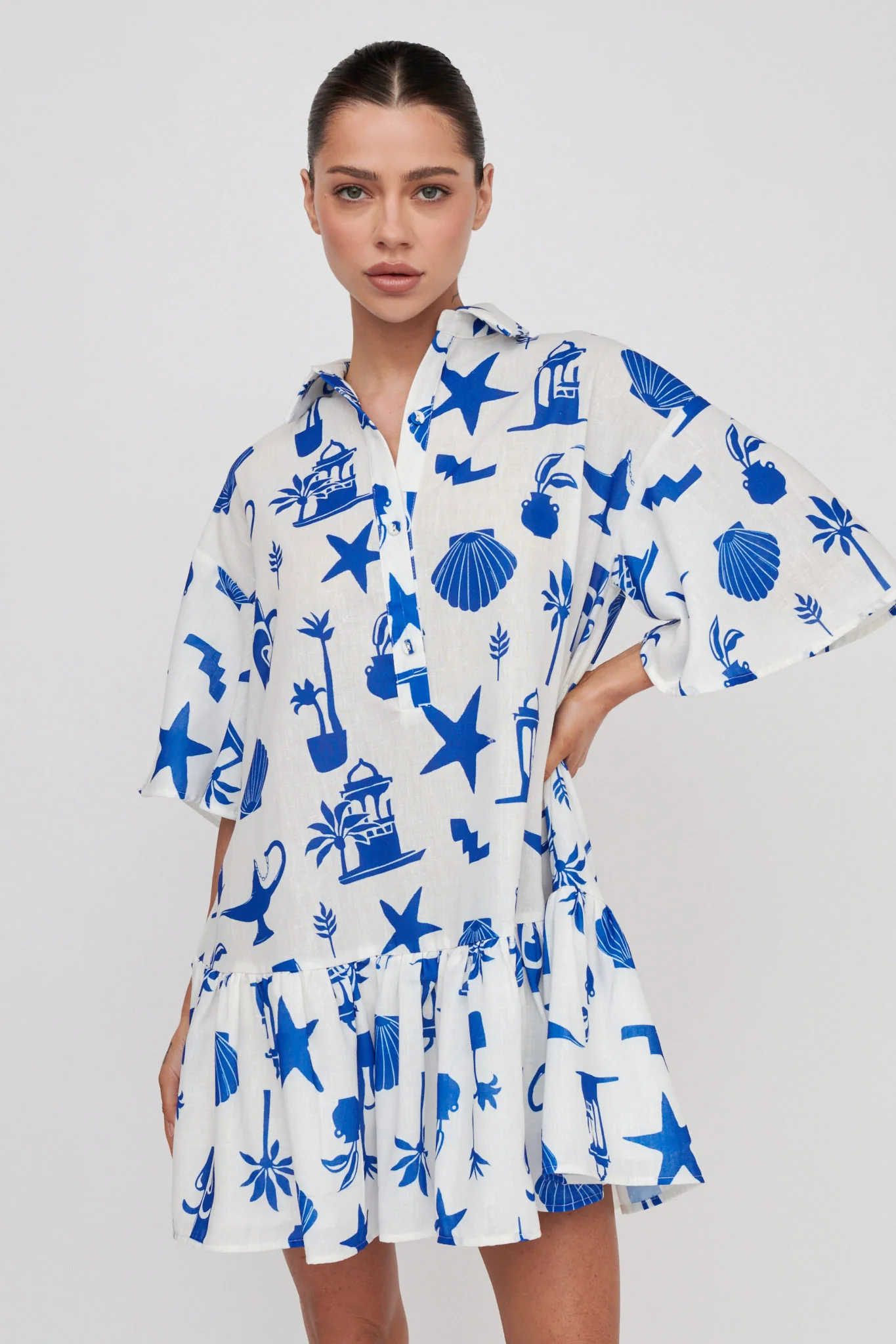 Day Trip Waist Tie Collared Dress Blue - Sonourner