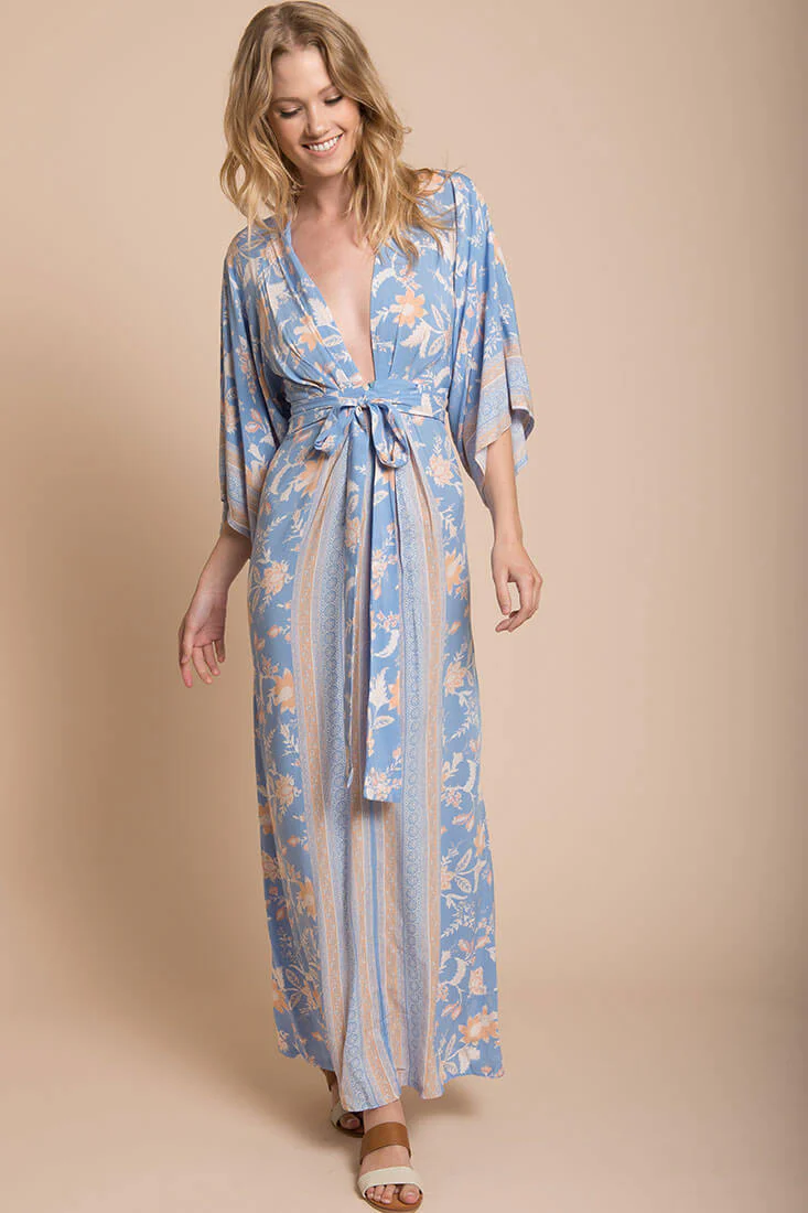Kira Kimono Maxi Dress Blue - Sonourner