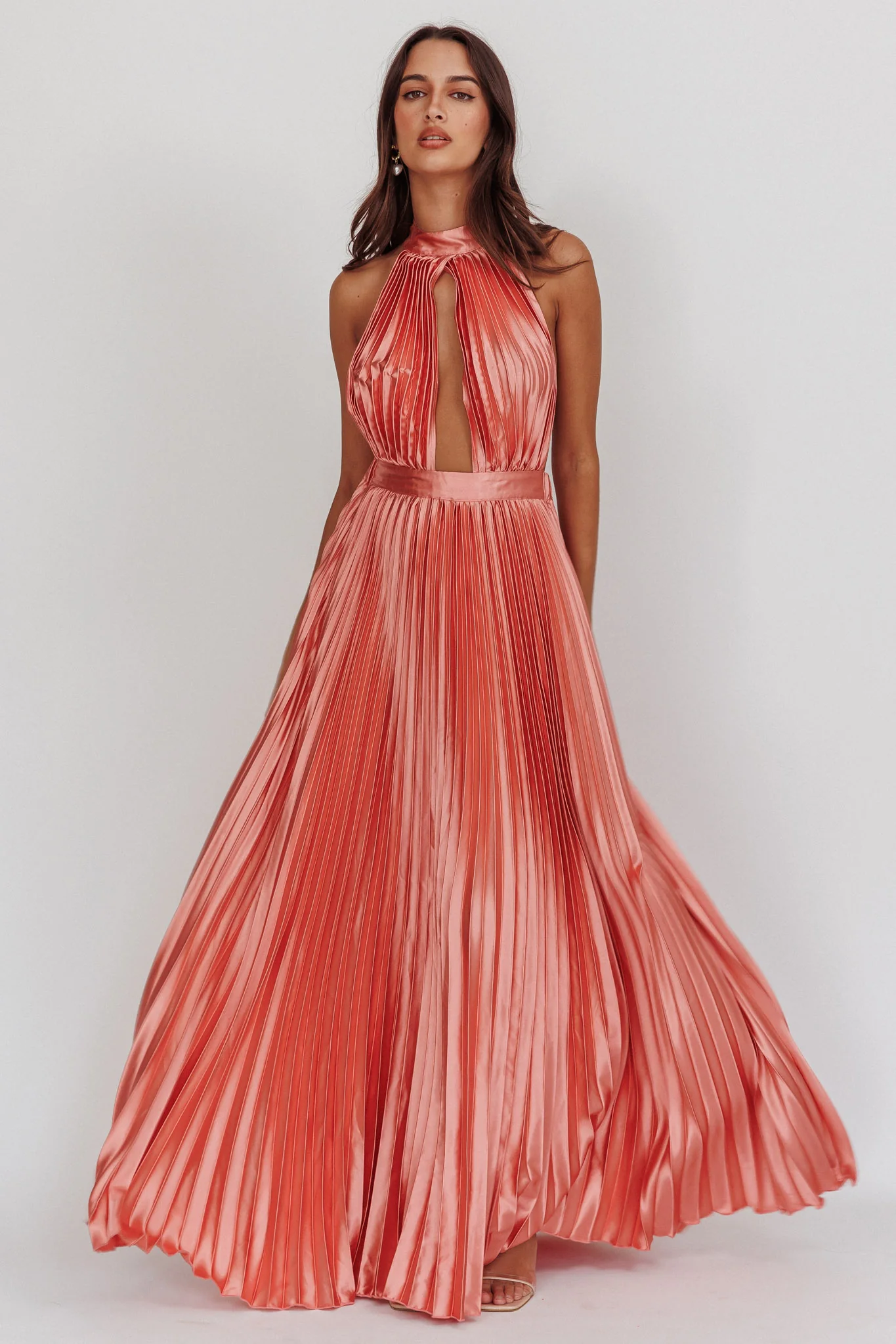 Monarch Pleated Satin Maxi Dress Rose - Sonourner