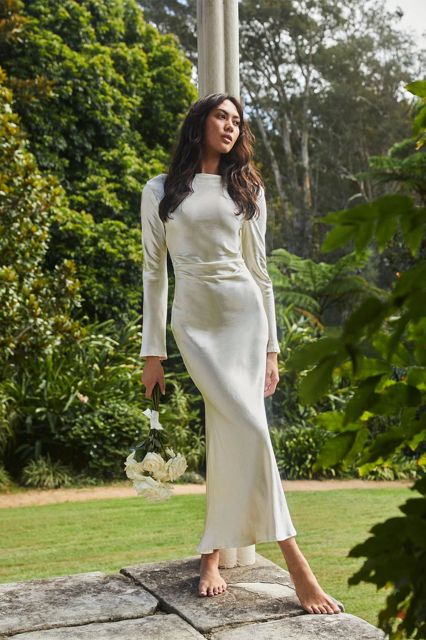 Loveland Cowl Back Midi Dress Oyster - Sonourner