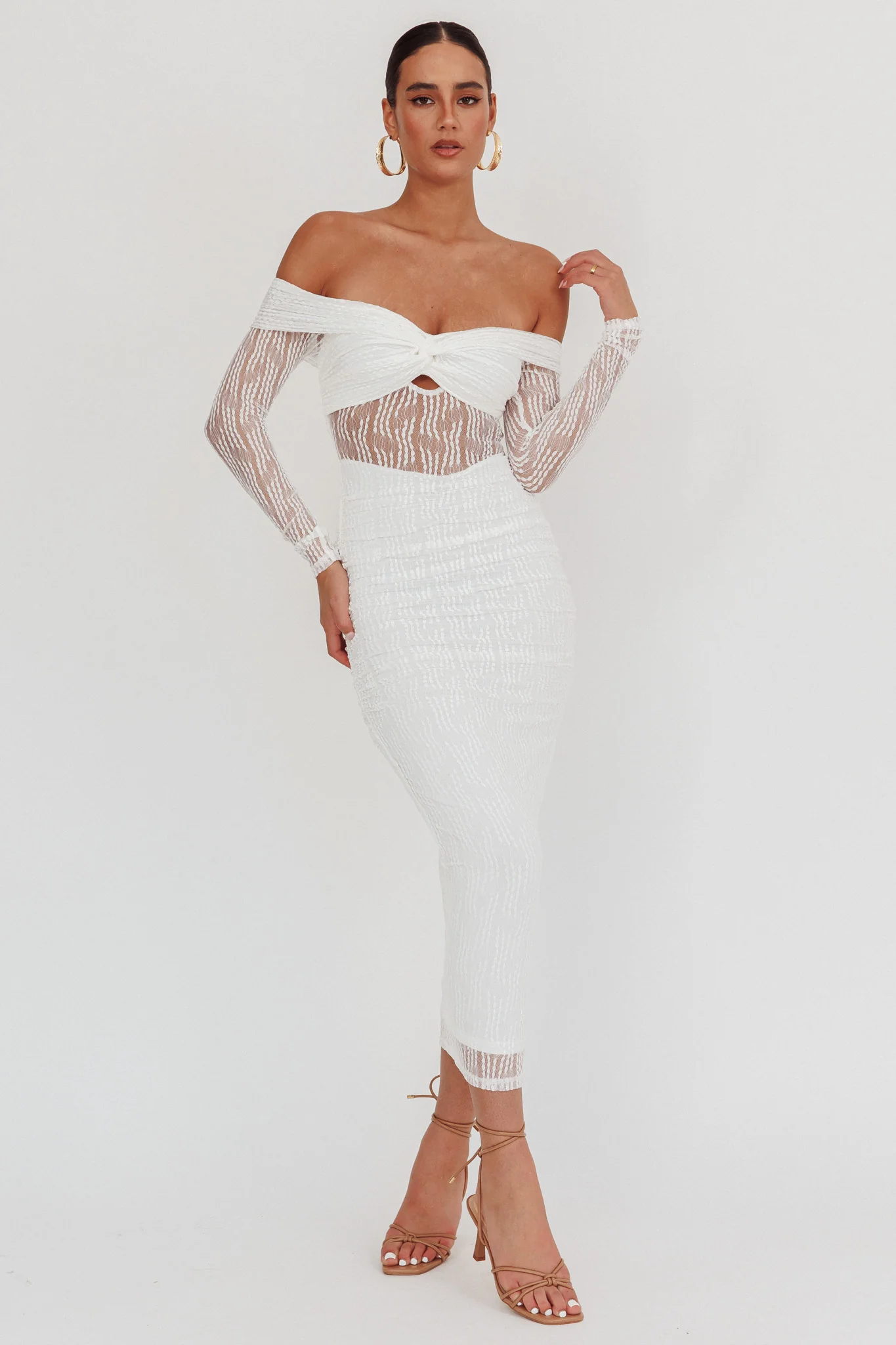 Oliana Off-Shoulder Mesh Maxi Dress White - Sonourner
