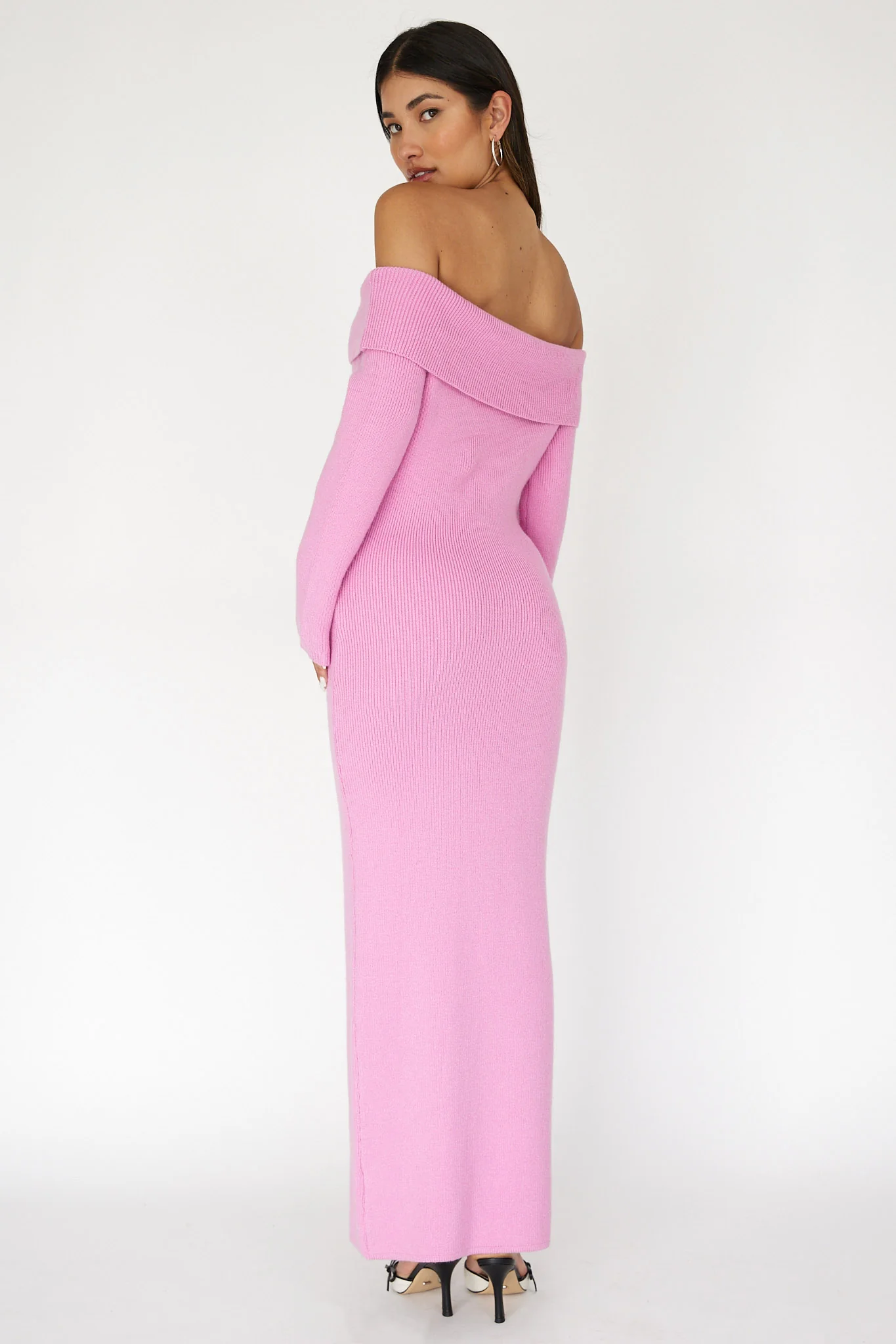 Winter Wonder Off-Shoulder Knit Maxi Dress Pink - Sonourner