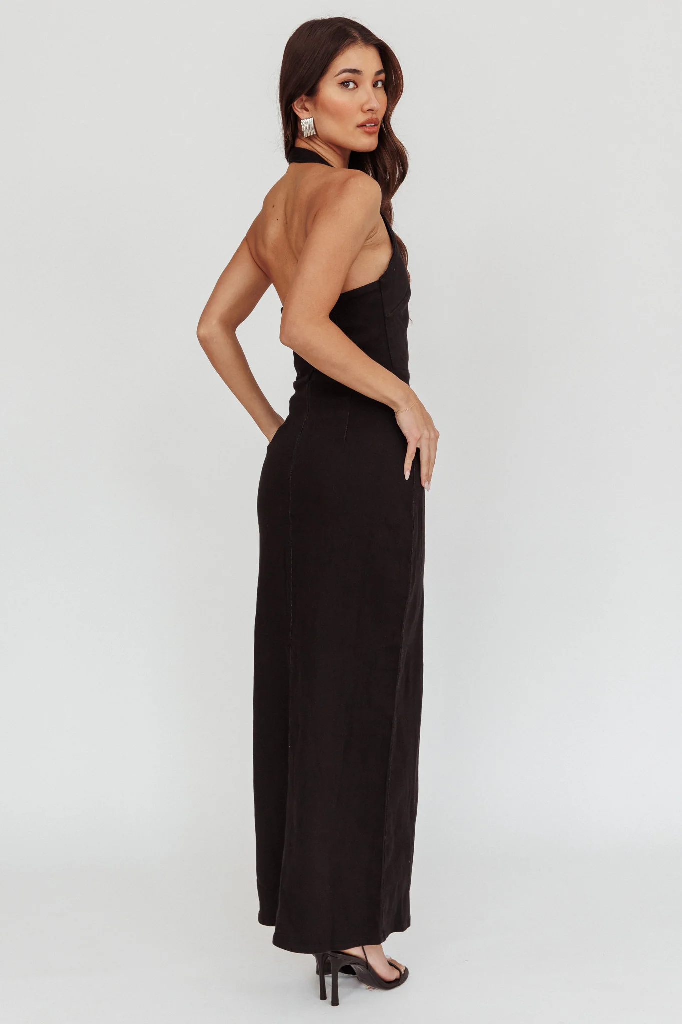 Renita Halterneck Button Maxi Dress Black - Sonourner