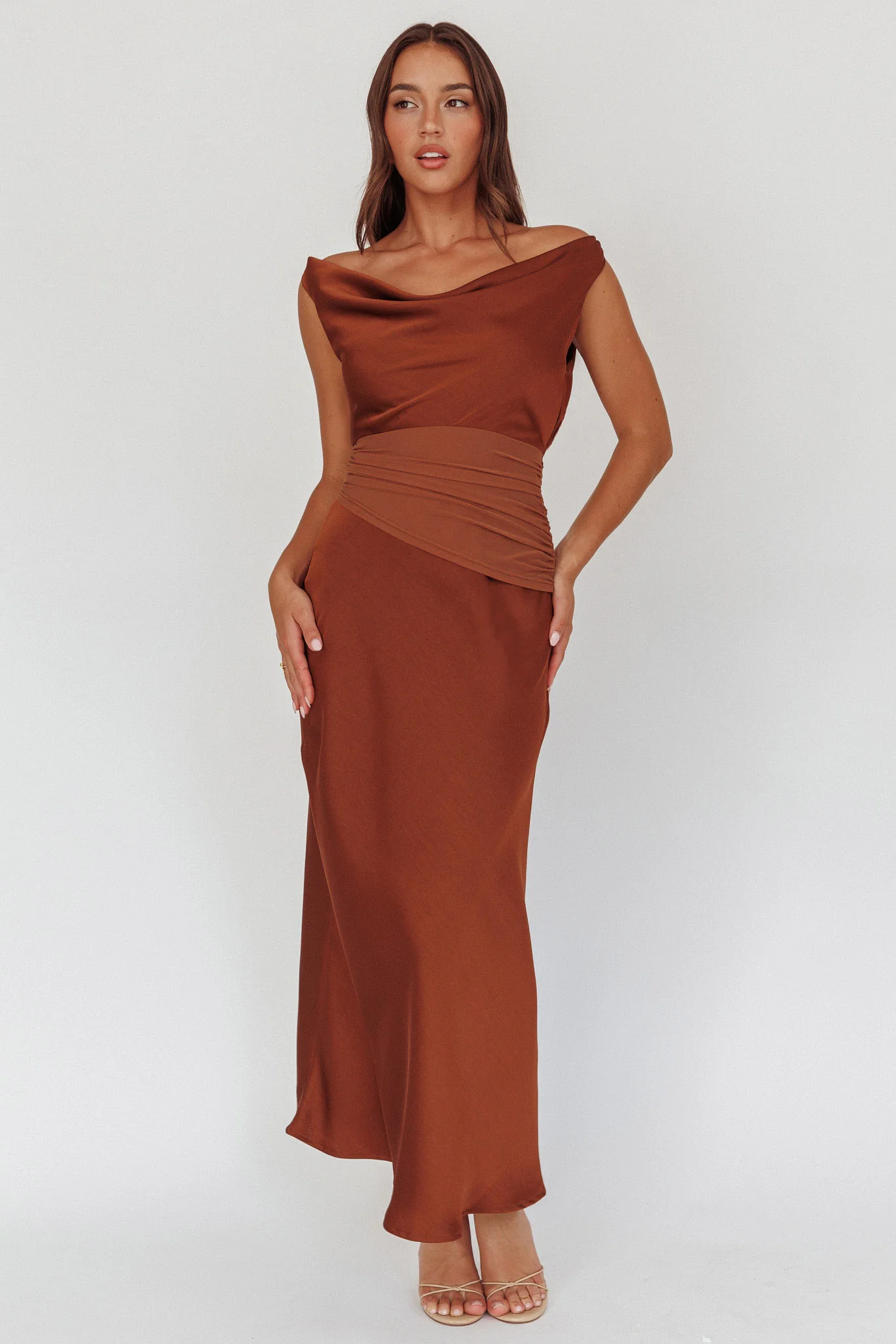 Isabella Open Cowl Back Maxi Dress Cocoa - Sonourner