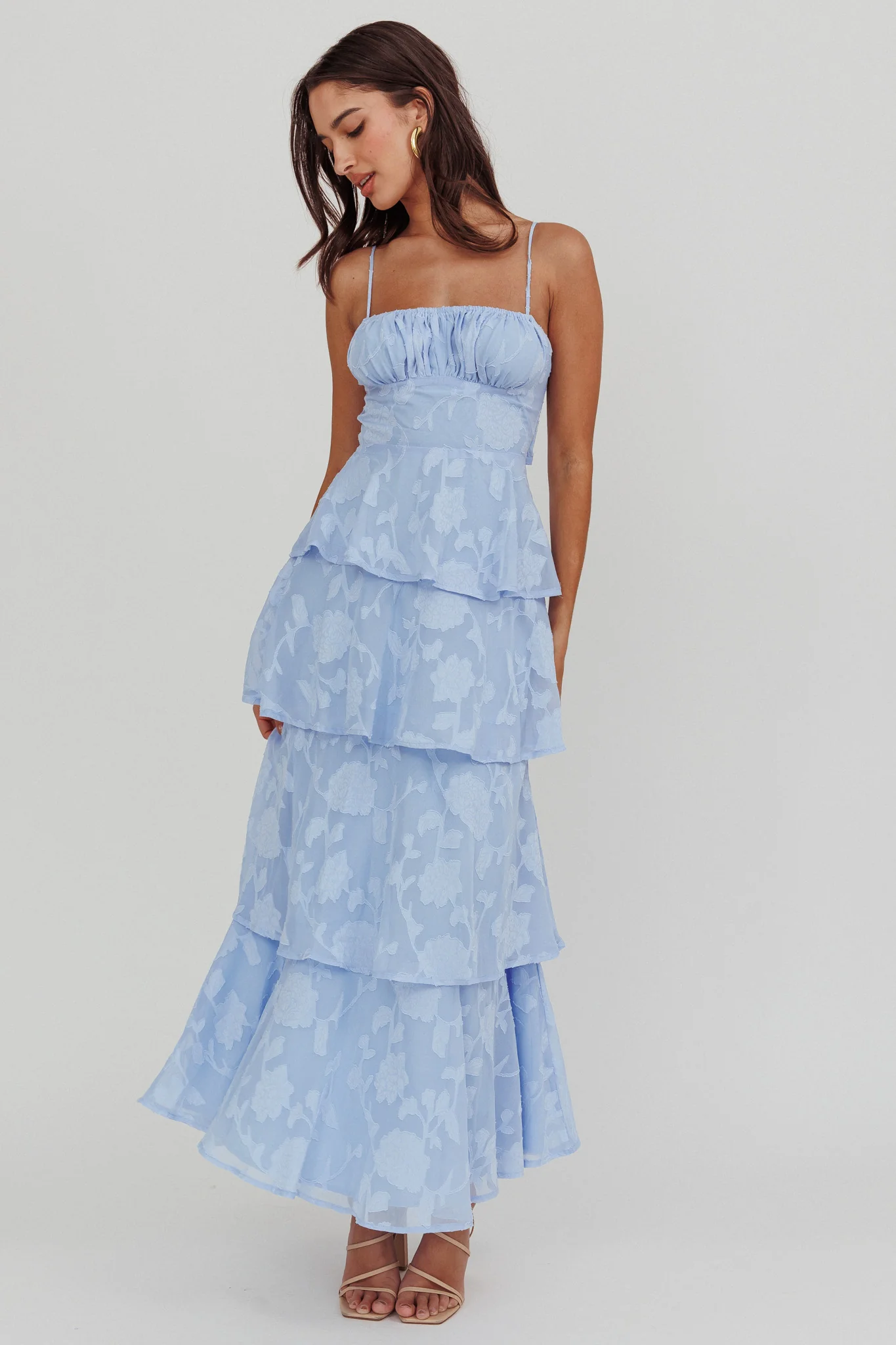 Provence Bloom Tiered Maxi Dress Blue - Sonourner