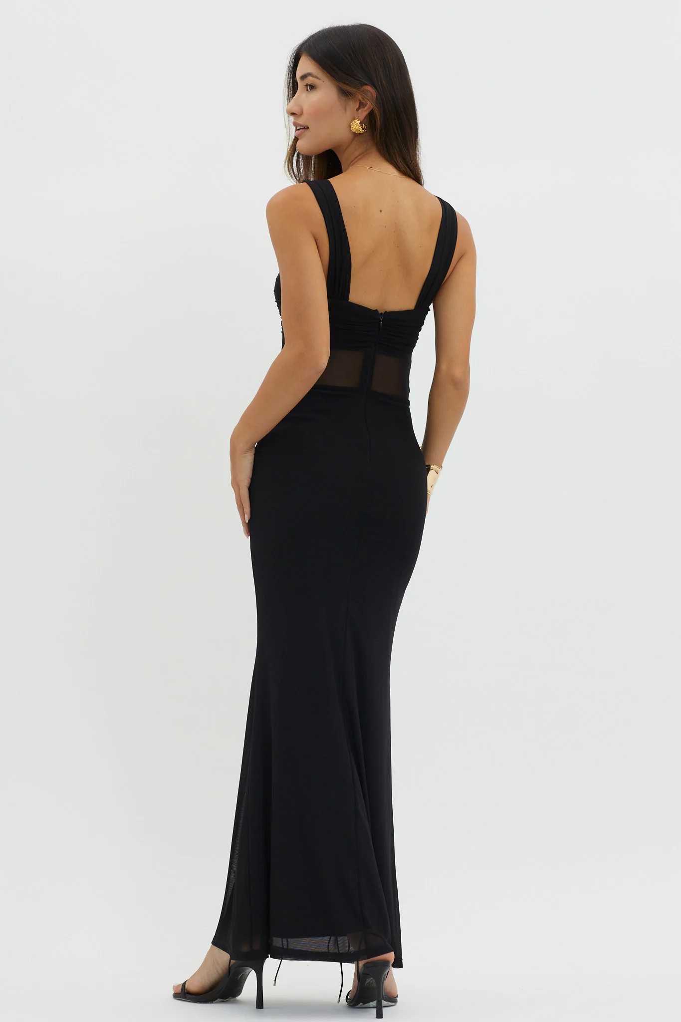 Nadia Sheer Waist Maxi Dress Black - Sonourner
