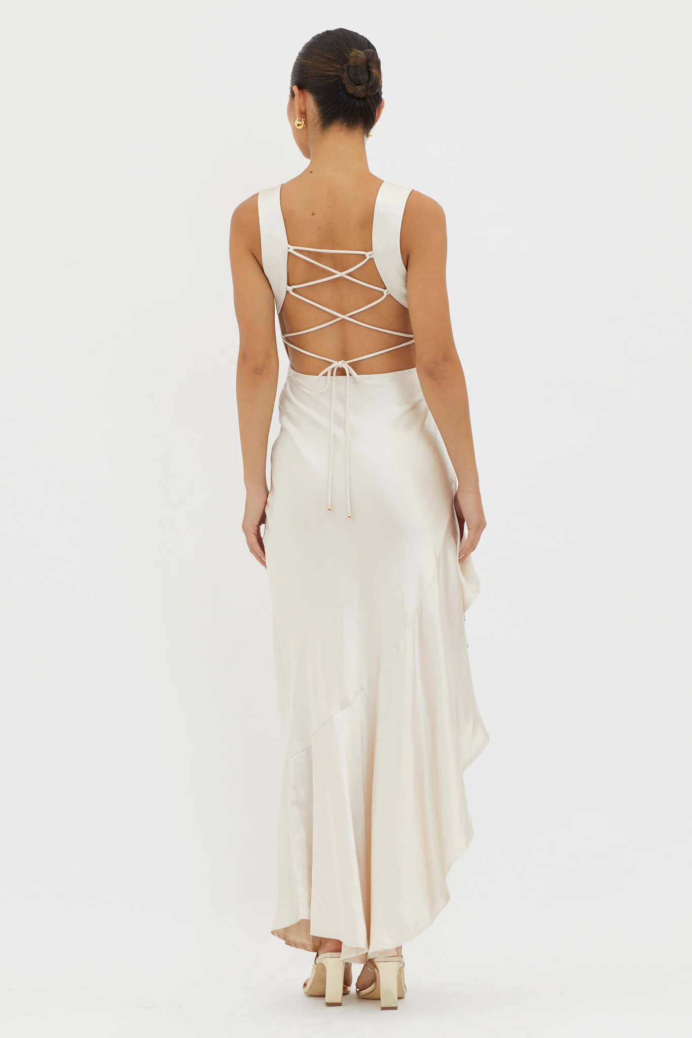 Ellianna Lace-Up Back Maxi Dress Champagne - Sonourner