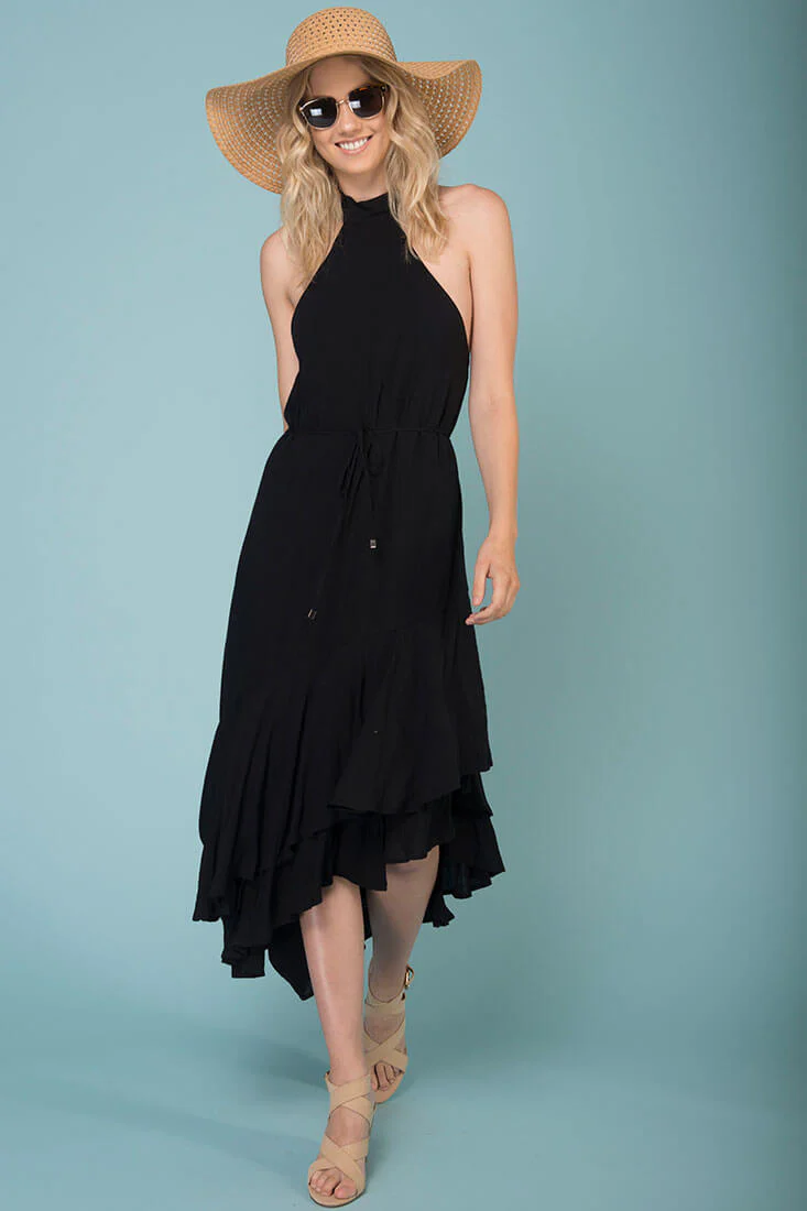 Myah Open Back Midi Dress Black - Sonourner