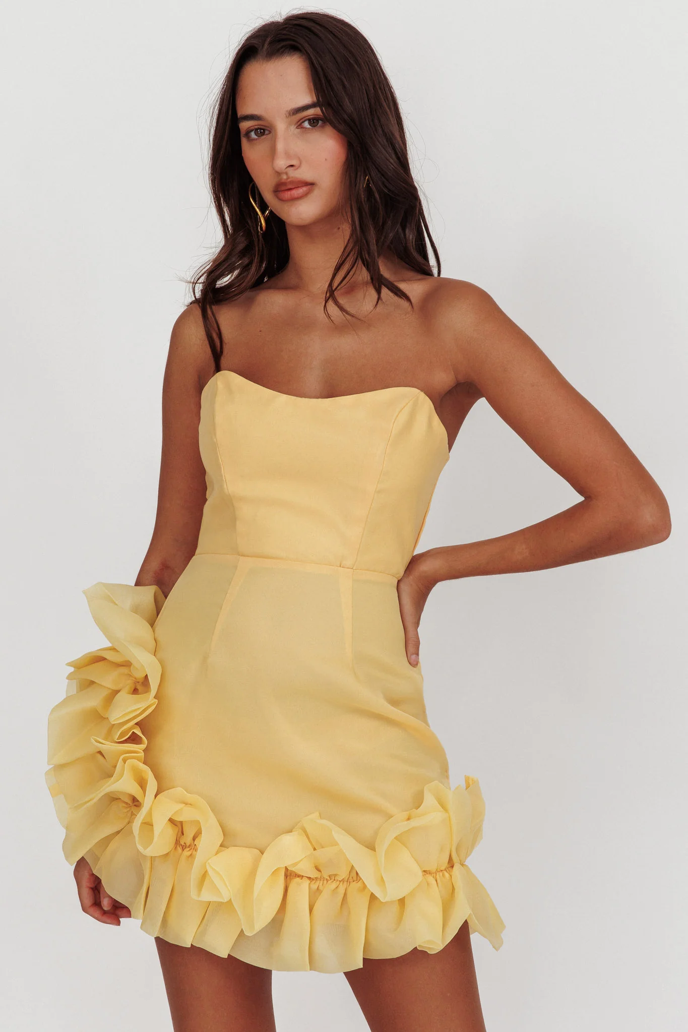 L'amour Toujours Frill Accent Mini Dress Lemon - Sonourner