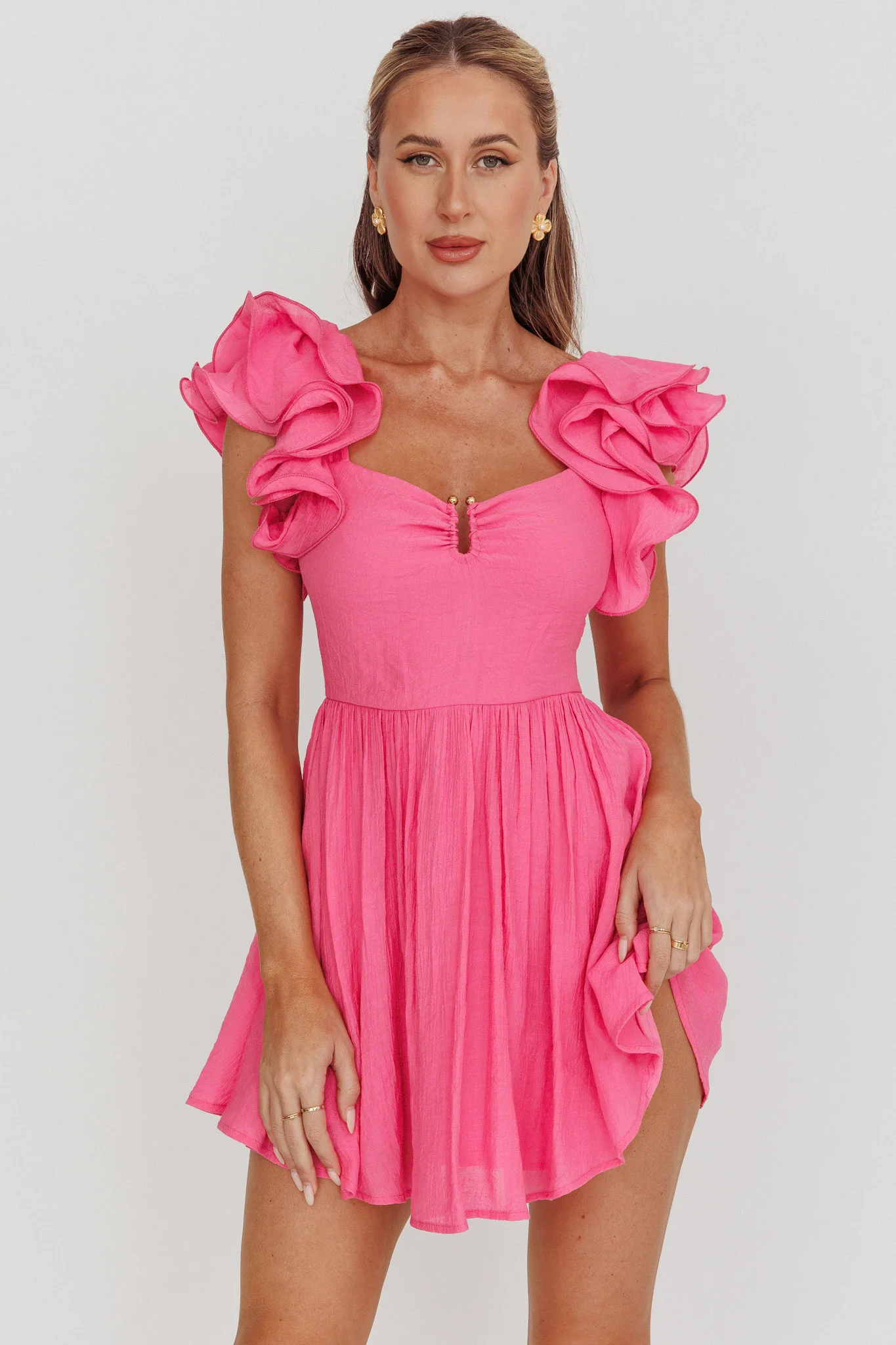 Sunday Dreams Ruffle Strap Mini Dress Pink - Sonourner