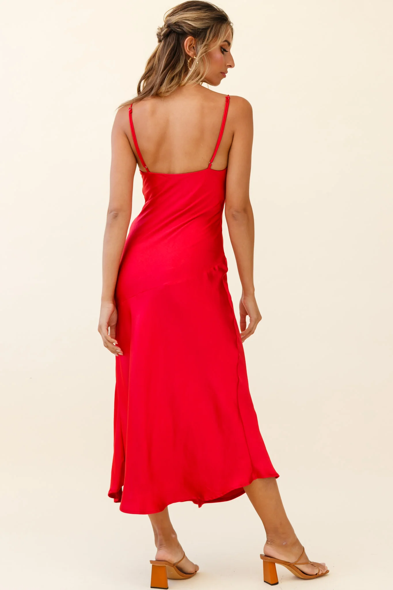 Downtown Cami Strap Front Split Midi Dress Wine - Sonourner