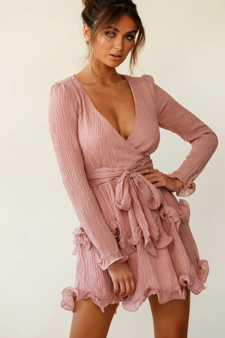 Greta Tiered Ruffle Chiffon Dress Rose - Sonourner
