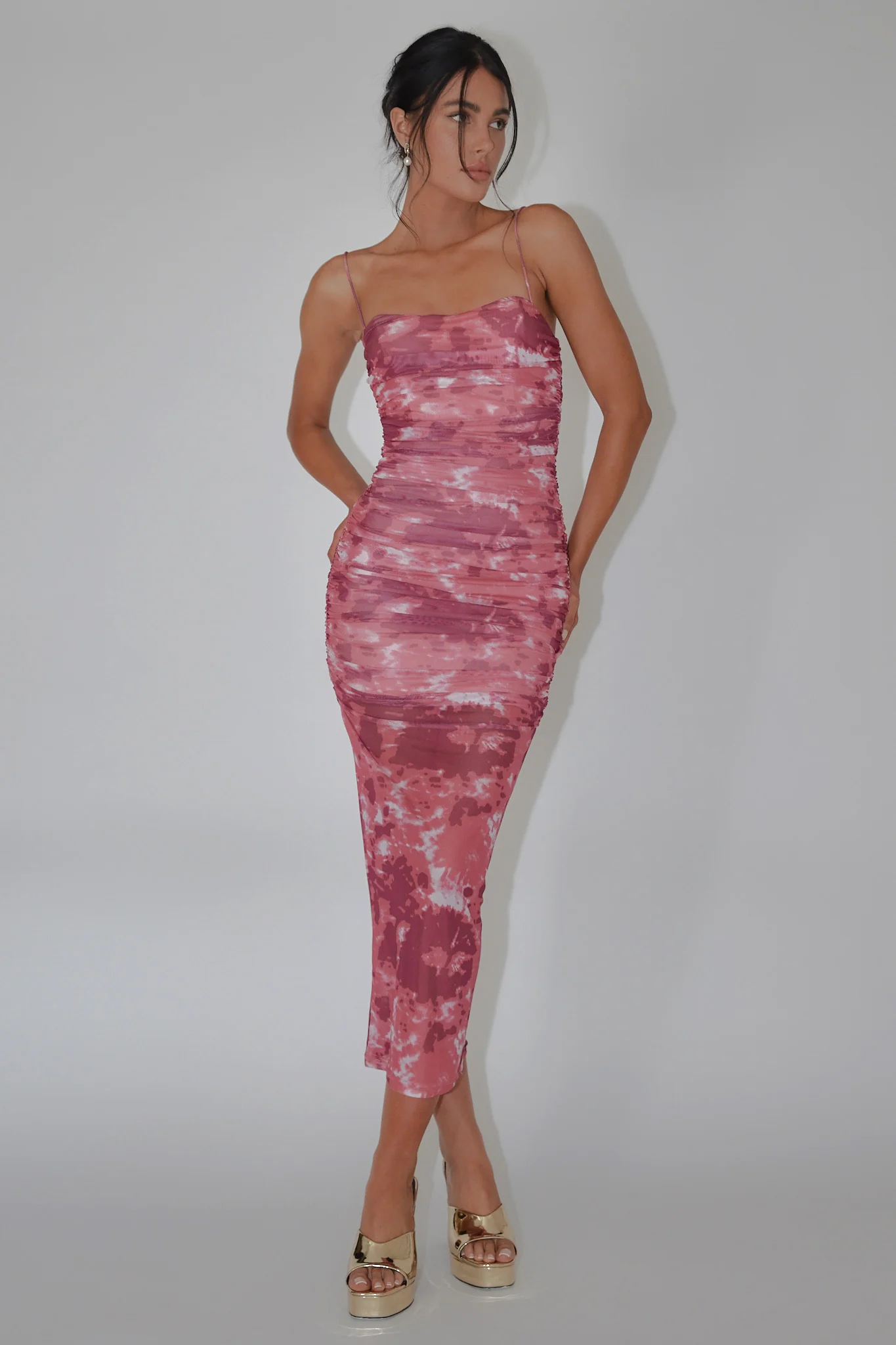 Logan Strapless Ruched Midi Dress Print Wine - Sonourner