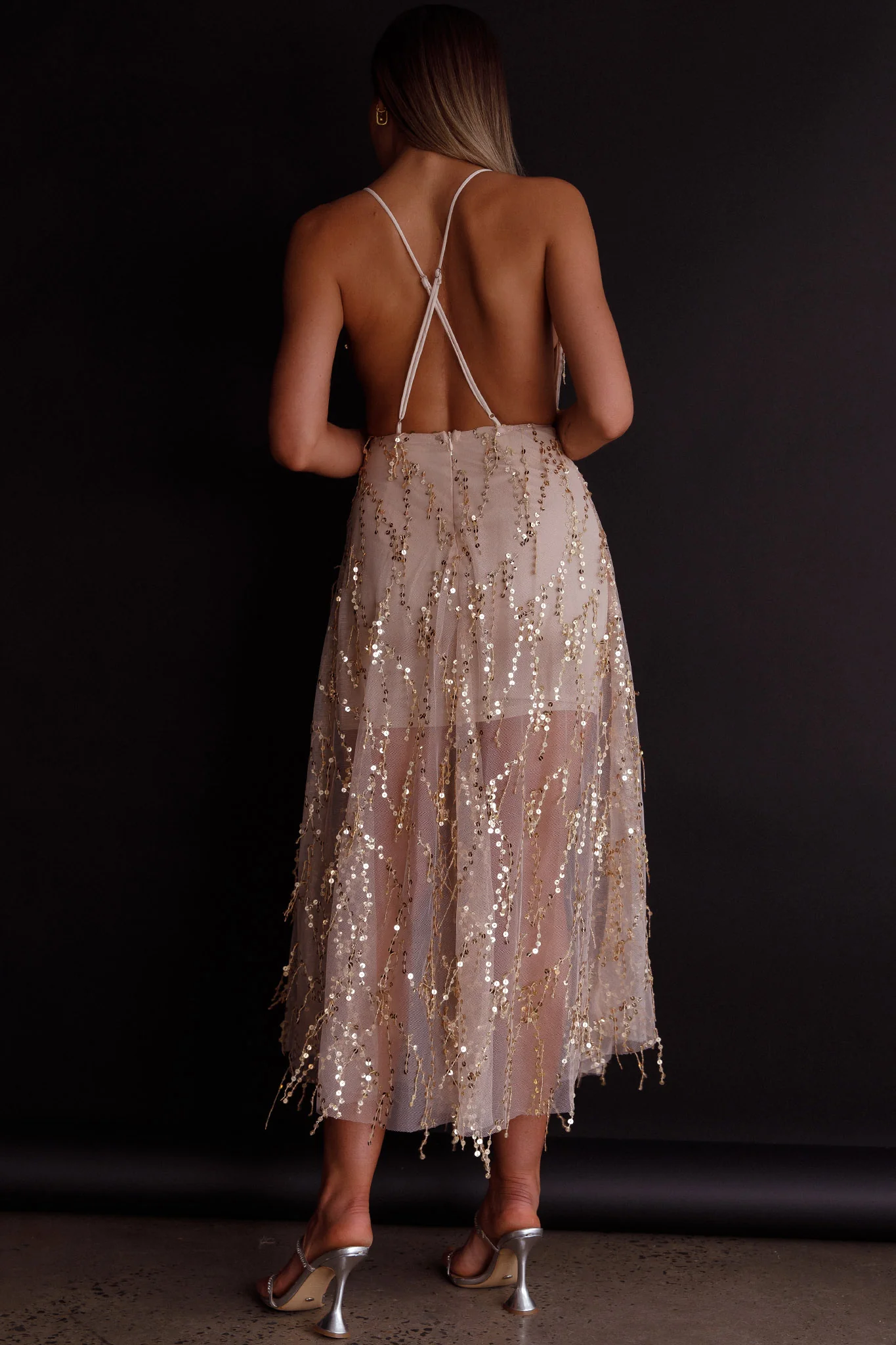 Ariana Sequin Midi Dress Beige - Sonourner