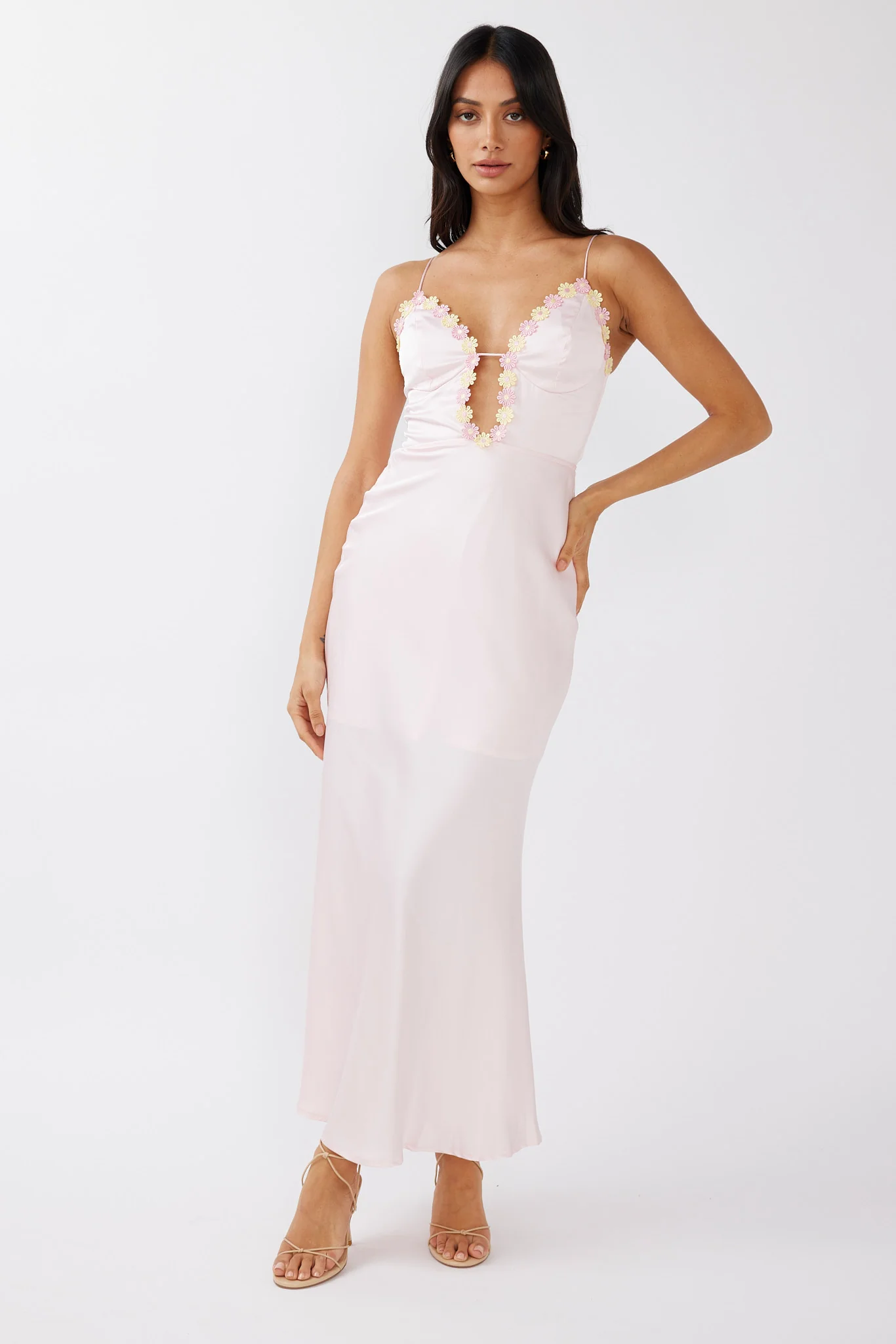 Honeysuckle Floral Neckline Midi Dress Pink - Sonourner