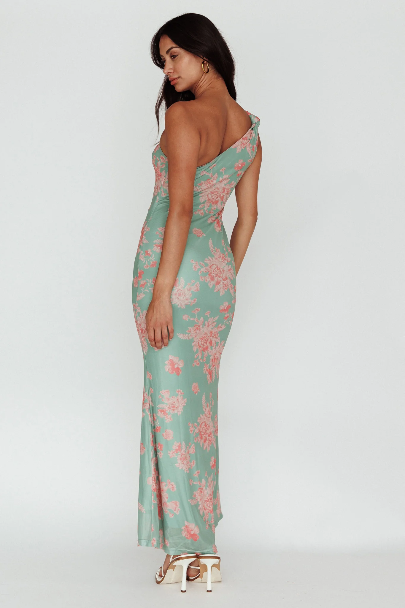 Portland One-Shoulder Jersey Maxi Dress Floral Green - Sonourner