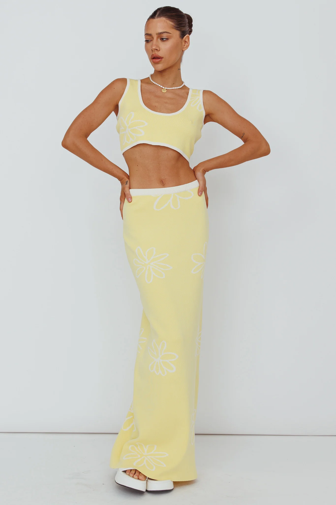 Sunland Knit Maxi Skirt Flower Light Lemon - Sonourner