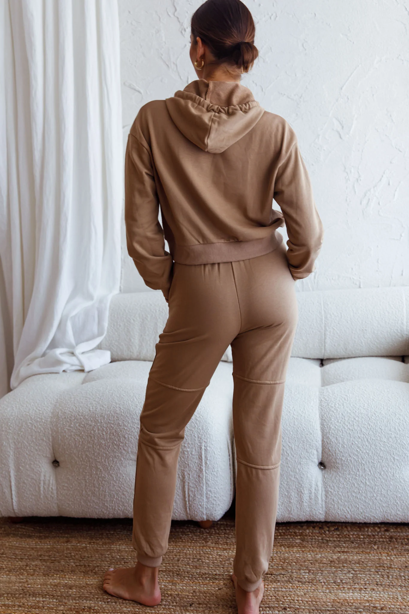 Glow Getter Elasticated Waist Embroidery Logo Jogger Pants Beige - Sonourner