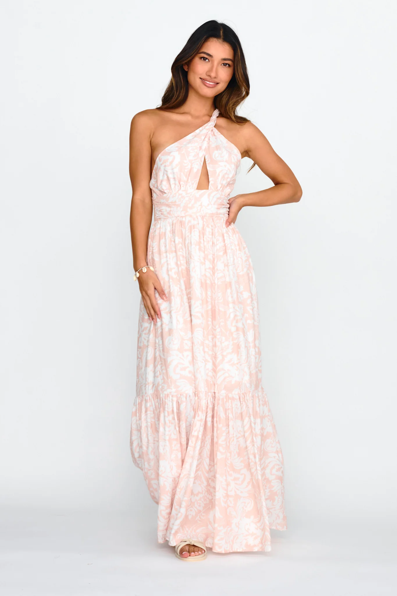 Kamali One-Shoulder Keyhole Maxi Dress Beige - Sonourner