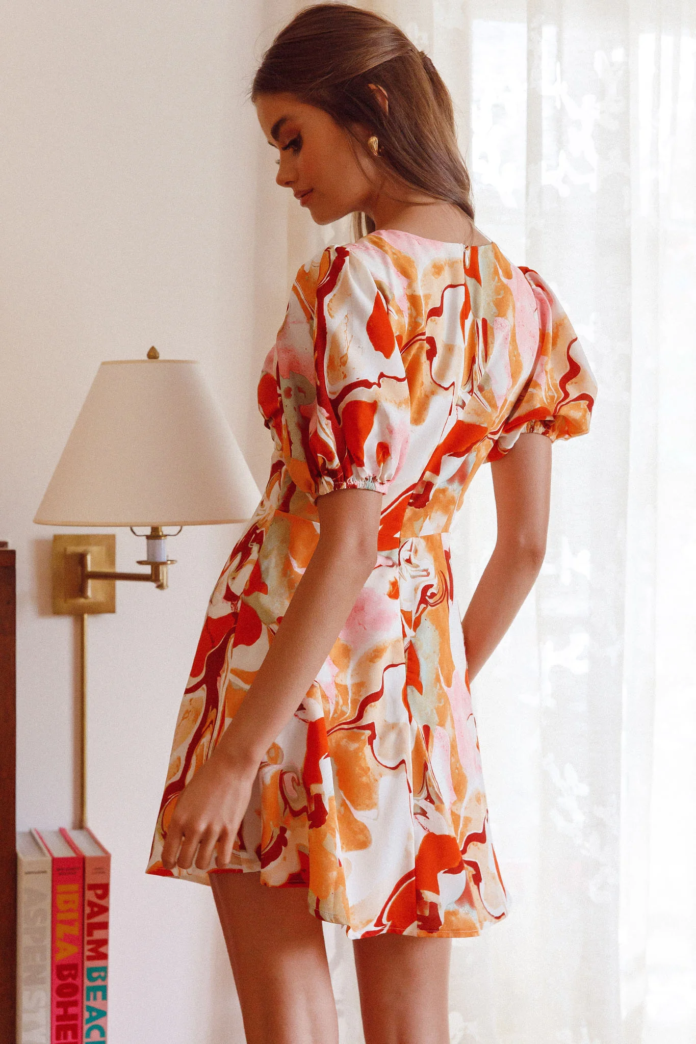 Anakin Twist Bust Mini Dress Swirl Orange - Sonourner