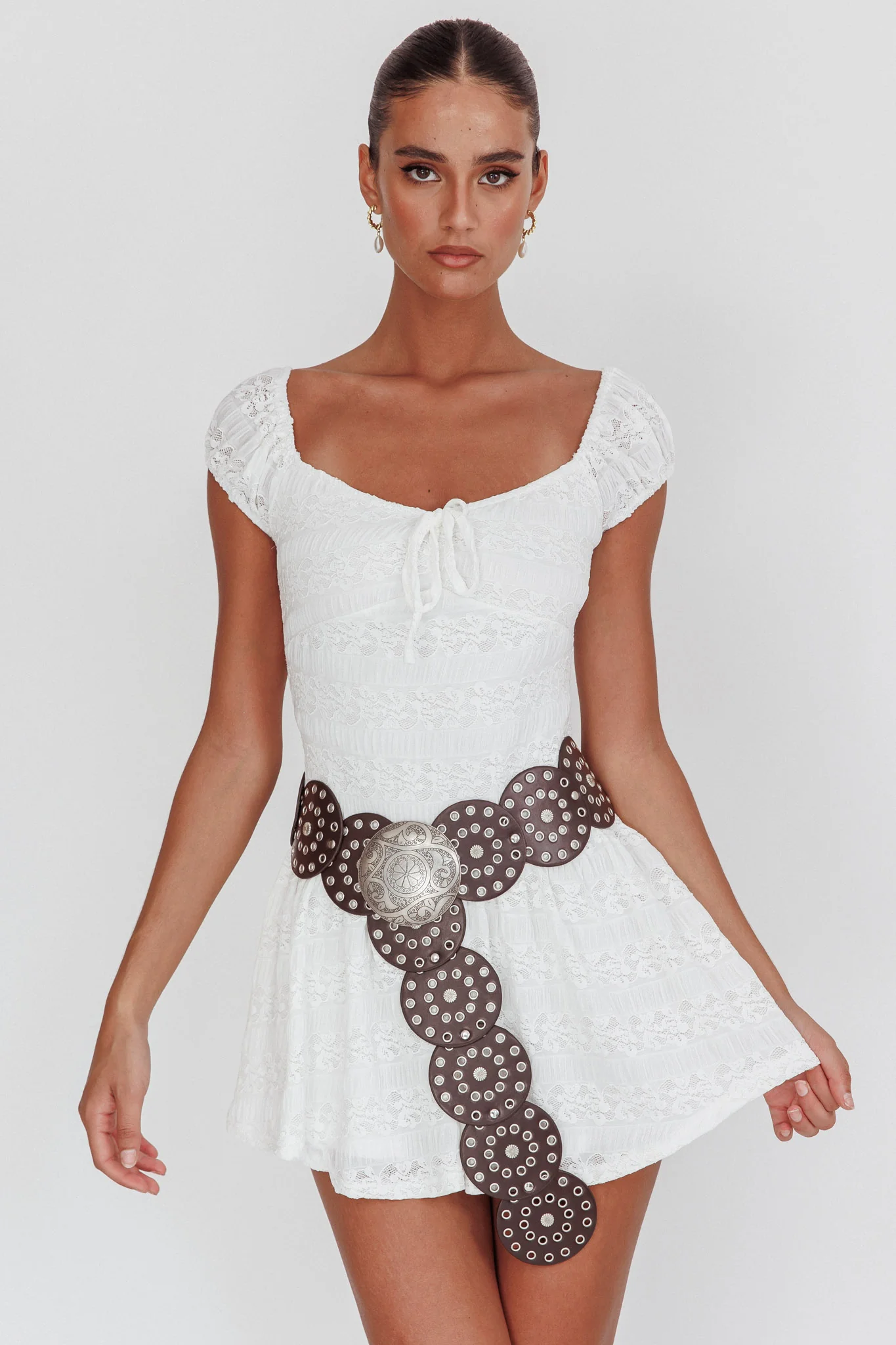 Mirela Cap Sleeve Lace Mini Dress White - Sonourner