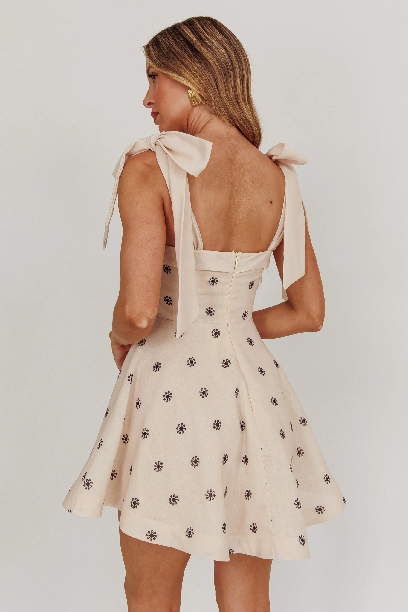 Jeanie Tied Shoulder Mini Dress Oat - Sonourner