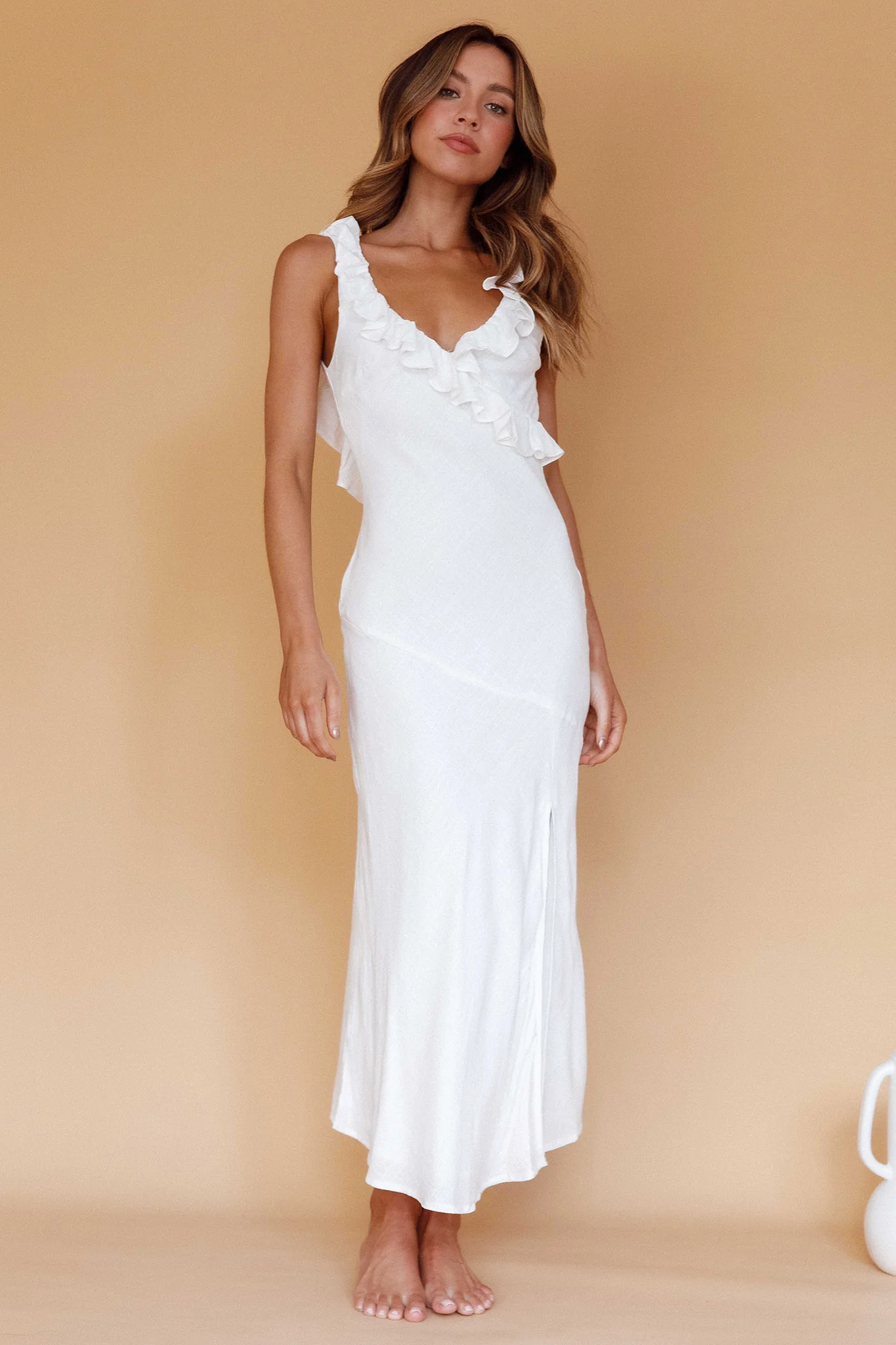 Alba Frill Trim Midi Dress White - Sonourner