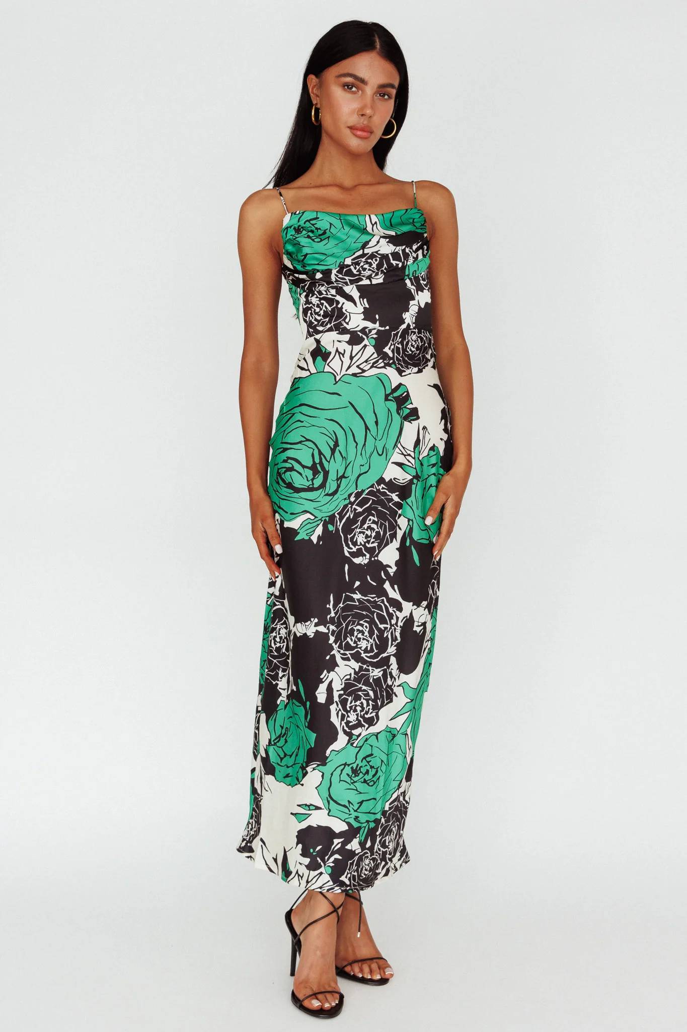 Highland Pleated Bust Midi Dress Floral Green - Sonourner
