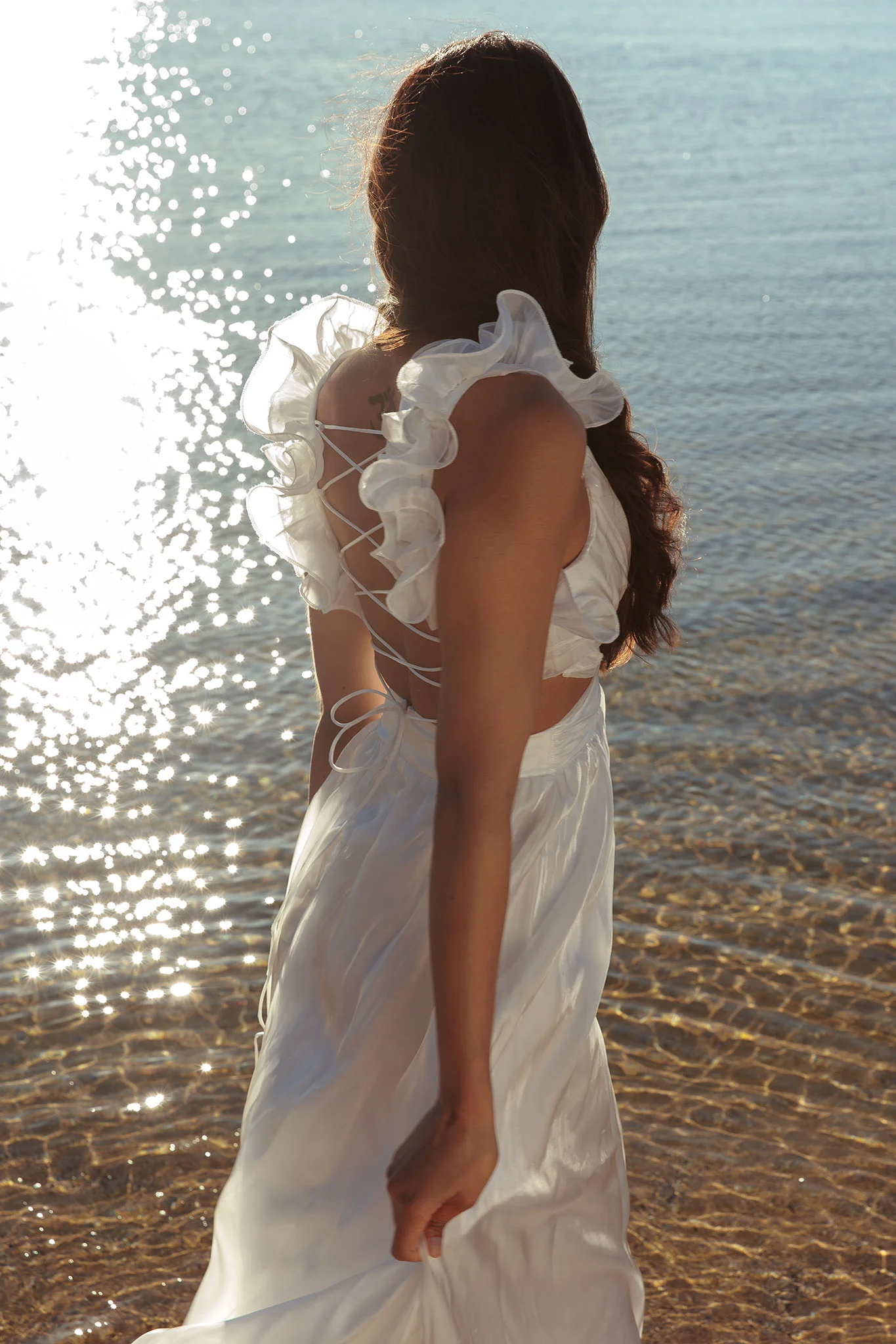 Madara Lace-Up Back Maxi Dress White - Sonourner