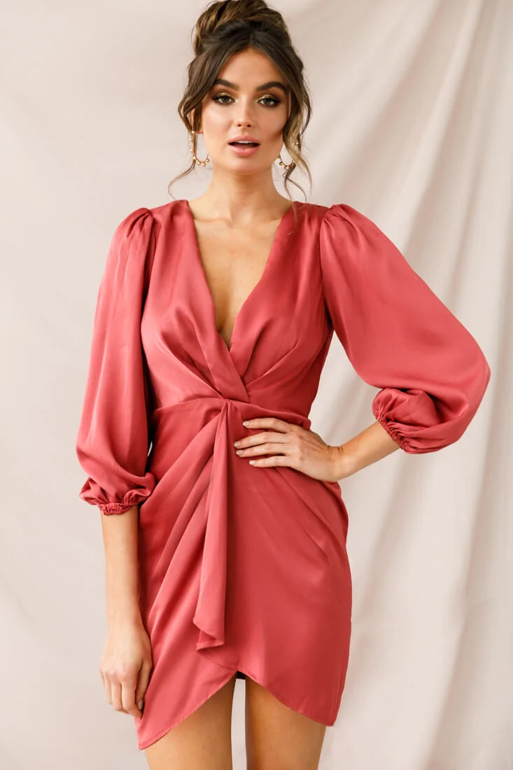 DeLisa Balloon Sleeve Mini Dress Rose - Sonourner