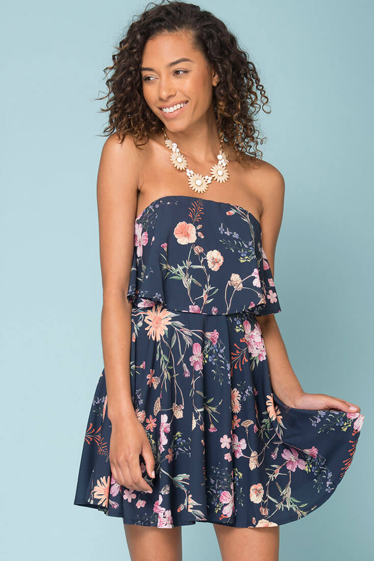 Jemma Floral Going Out Dress Navy - Sonourner