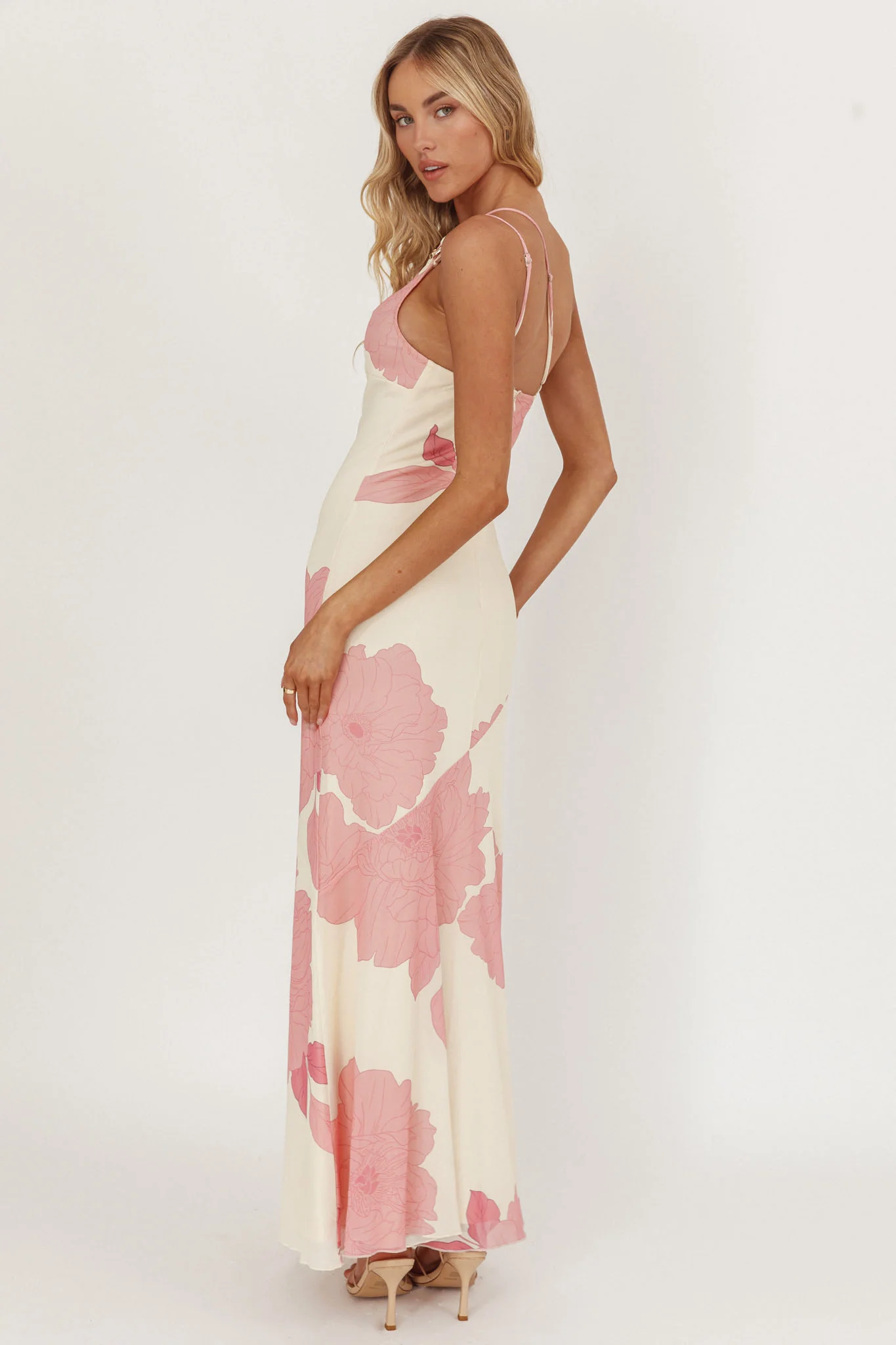 We Belong Together One-Shoulder Maxi Dress Floral Pink - Sonourner