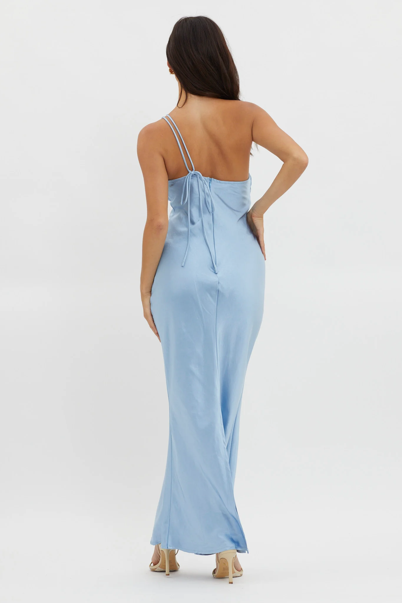 Think Of Me One-Shoulder Satin Dress Blue - Sonourner