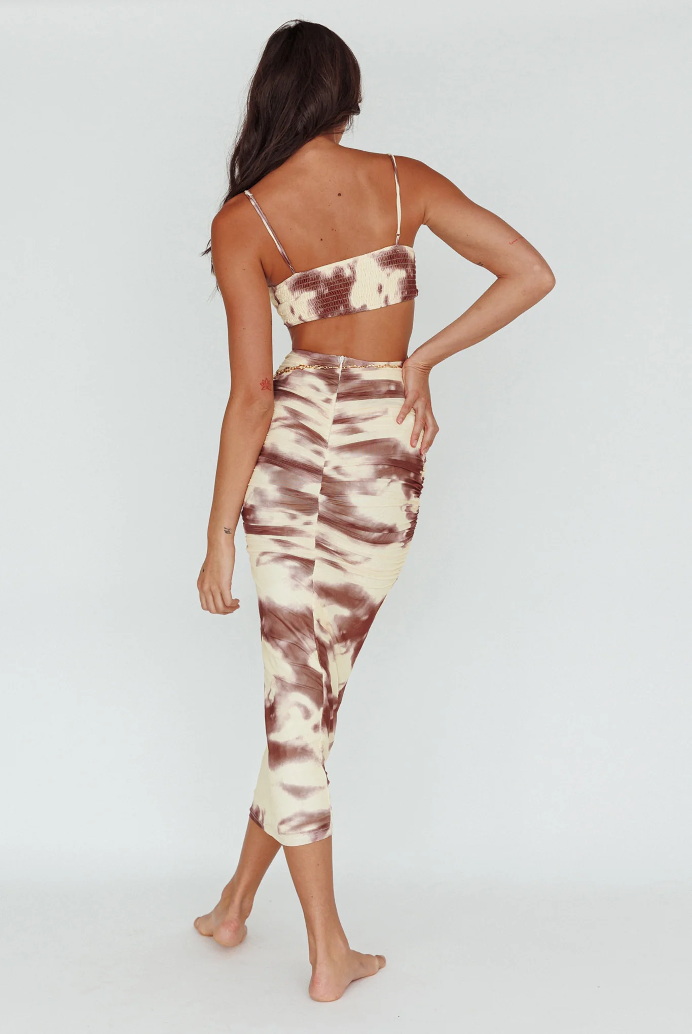 Palermo Cut-Out Midi Dress Printed Brown - Sonourner