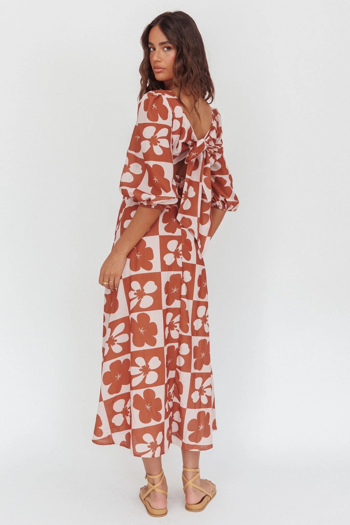 Transcendent Puff Sleeves Maxi Dress Floral Mocha - Sonourner