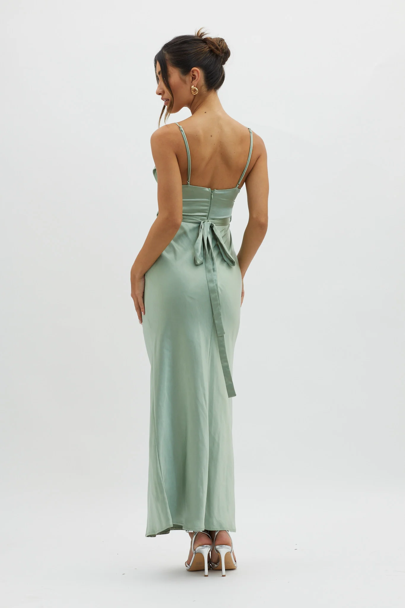 Starring Role Cowl Bust Waist Tie Dress Sage - Sonourner