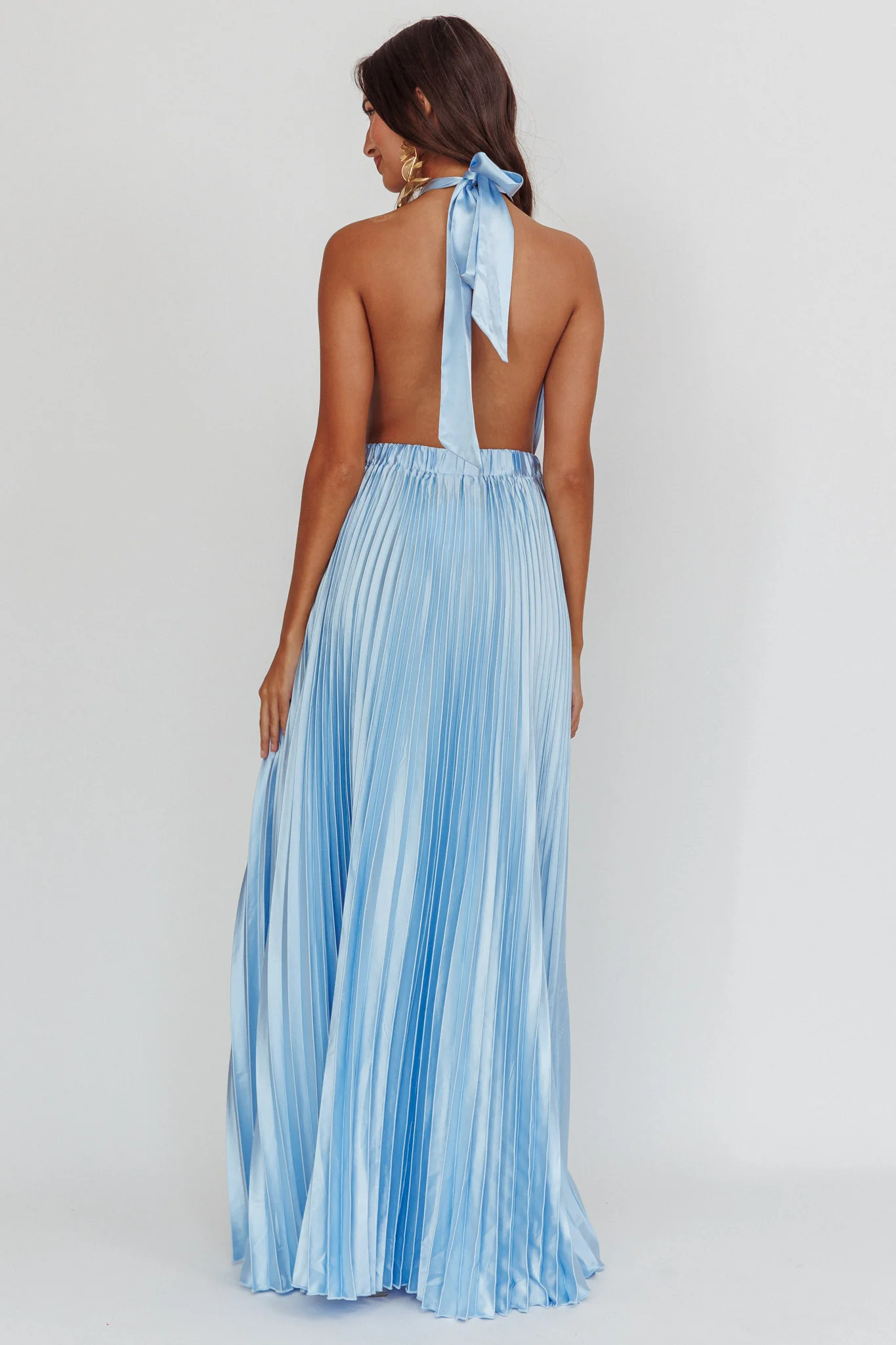 Monarch Pleated Satin Maxi Dress Light Blue - Sonourner