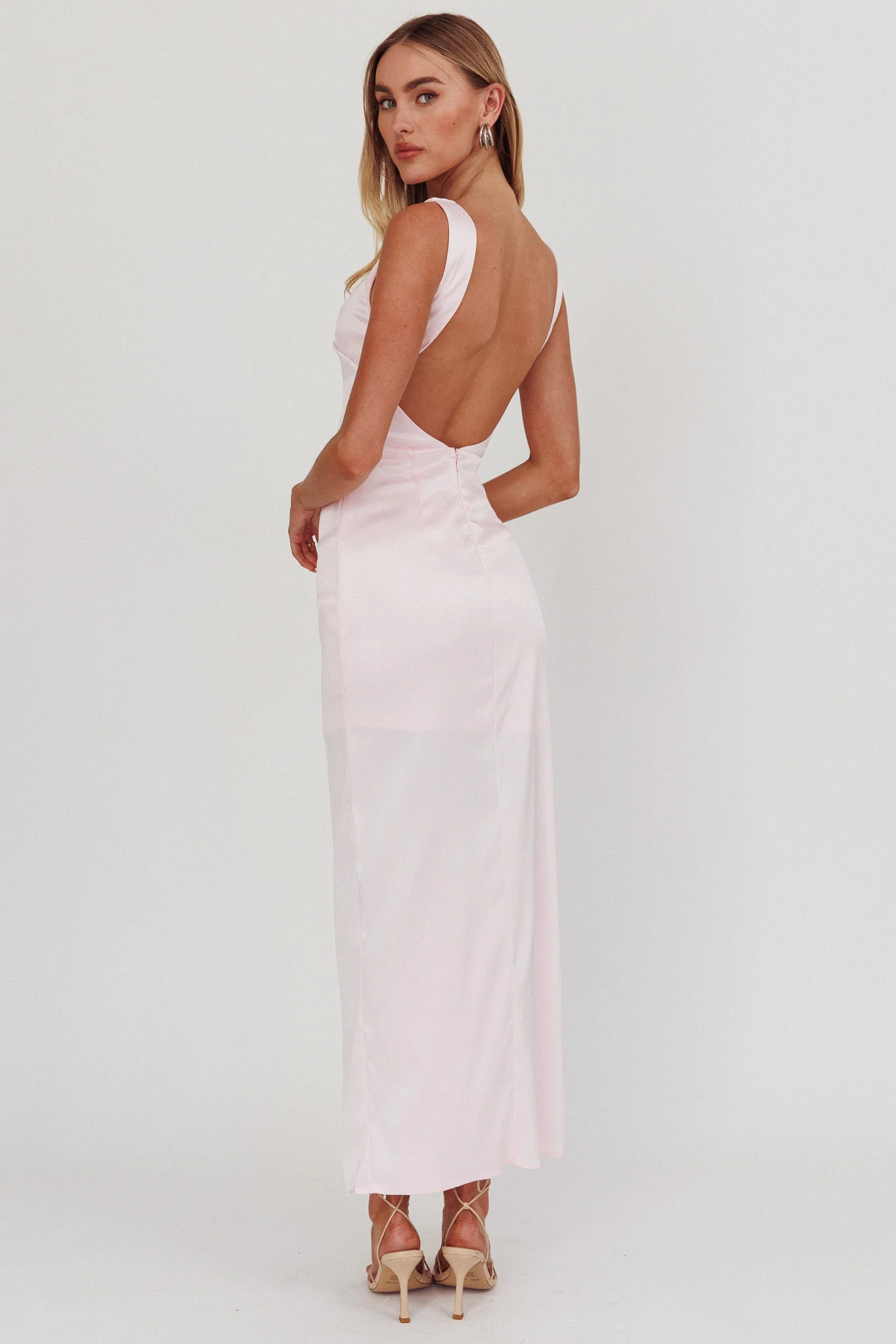 Kamillia Boat Neck Split Maxi Dress Ice Pink - Sonourner