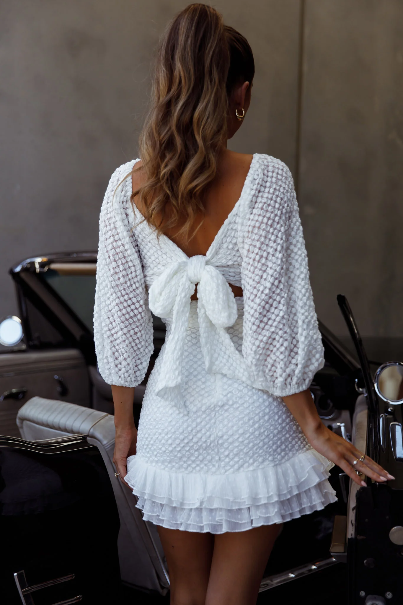 Abby Frill Hem Lace Dress White - Sonourner