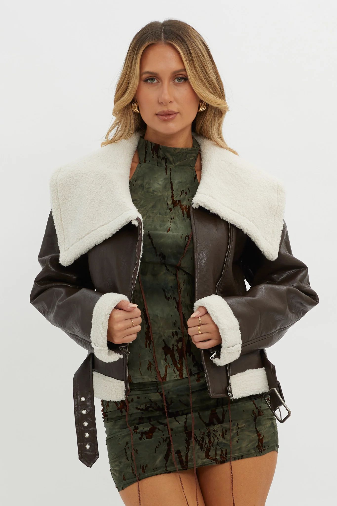 Aviatrix Faux Leather Sherpa Jacket Brown - Sonourner