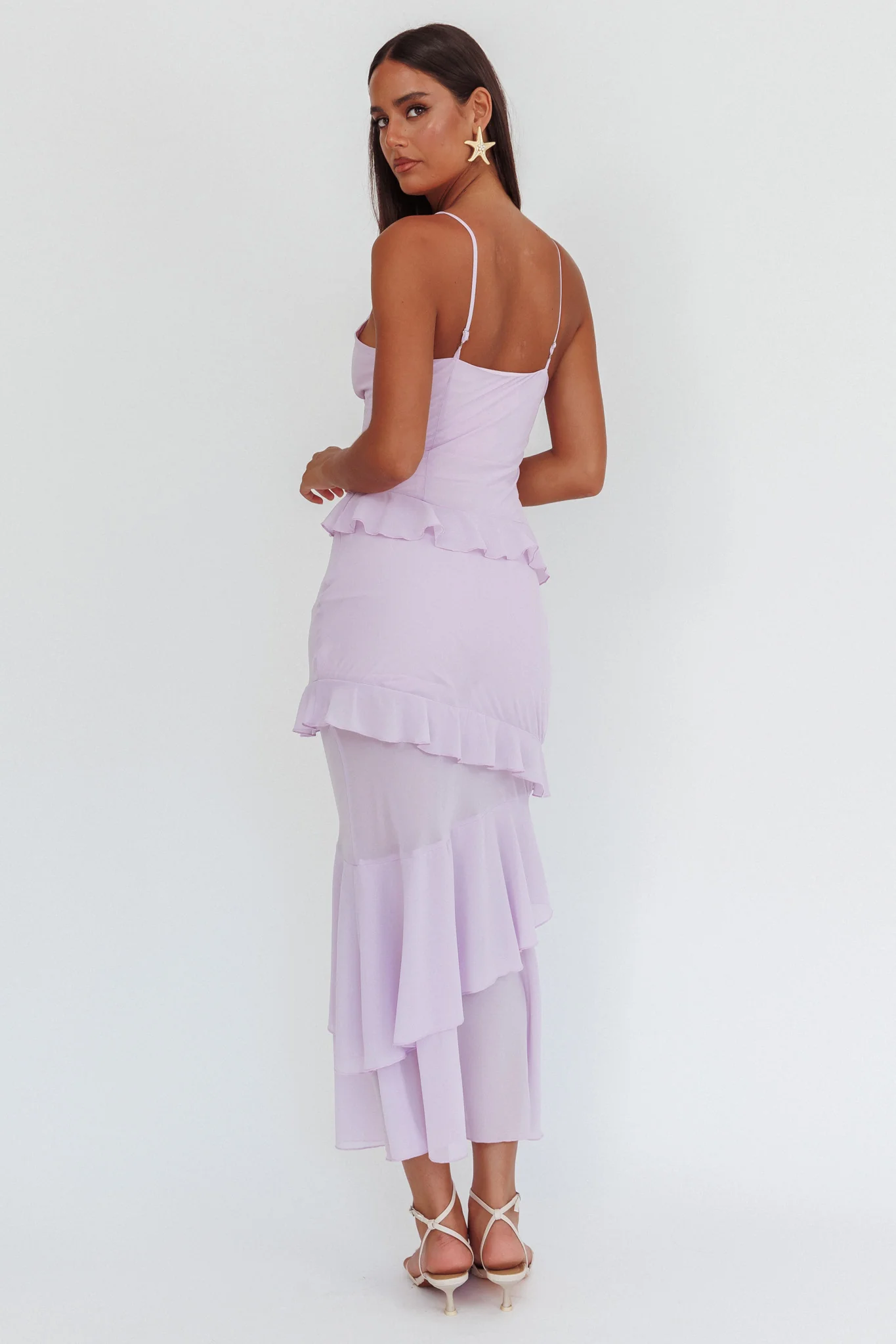 Marlie Frill Trim Rosette Maxi Dress Lilac - Sonourner
