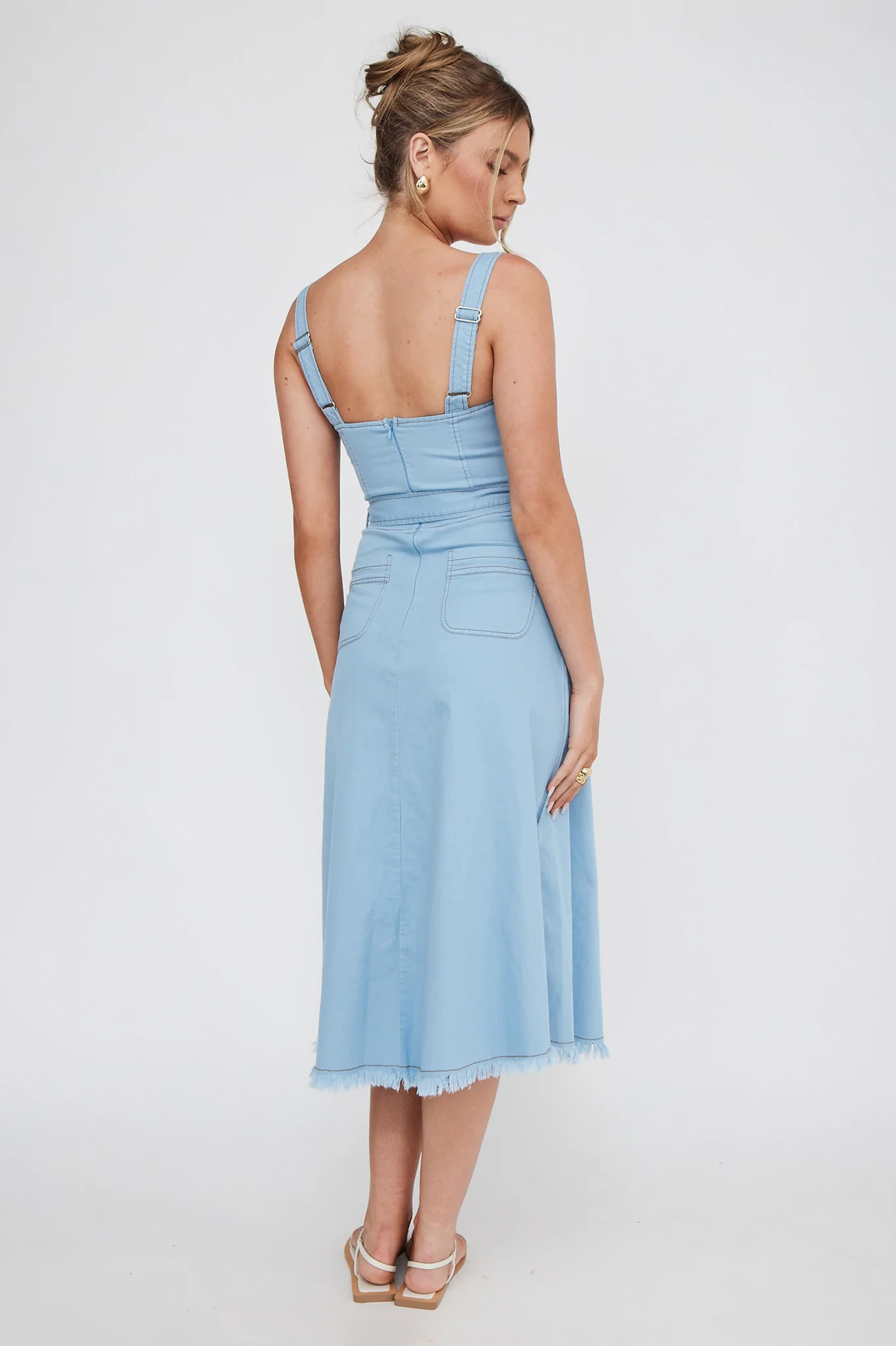 Zenyl Raw Hem Midi Dress Blue - Sonourner